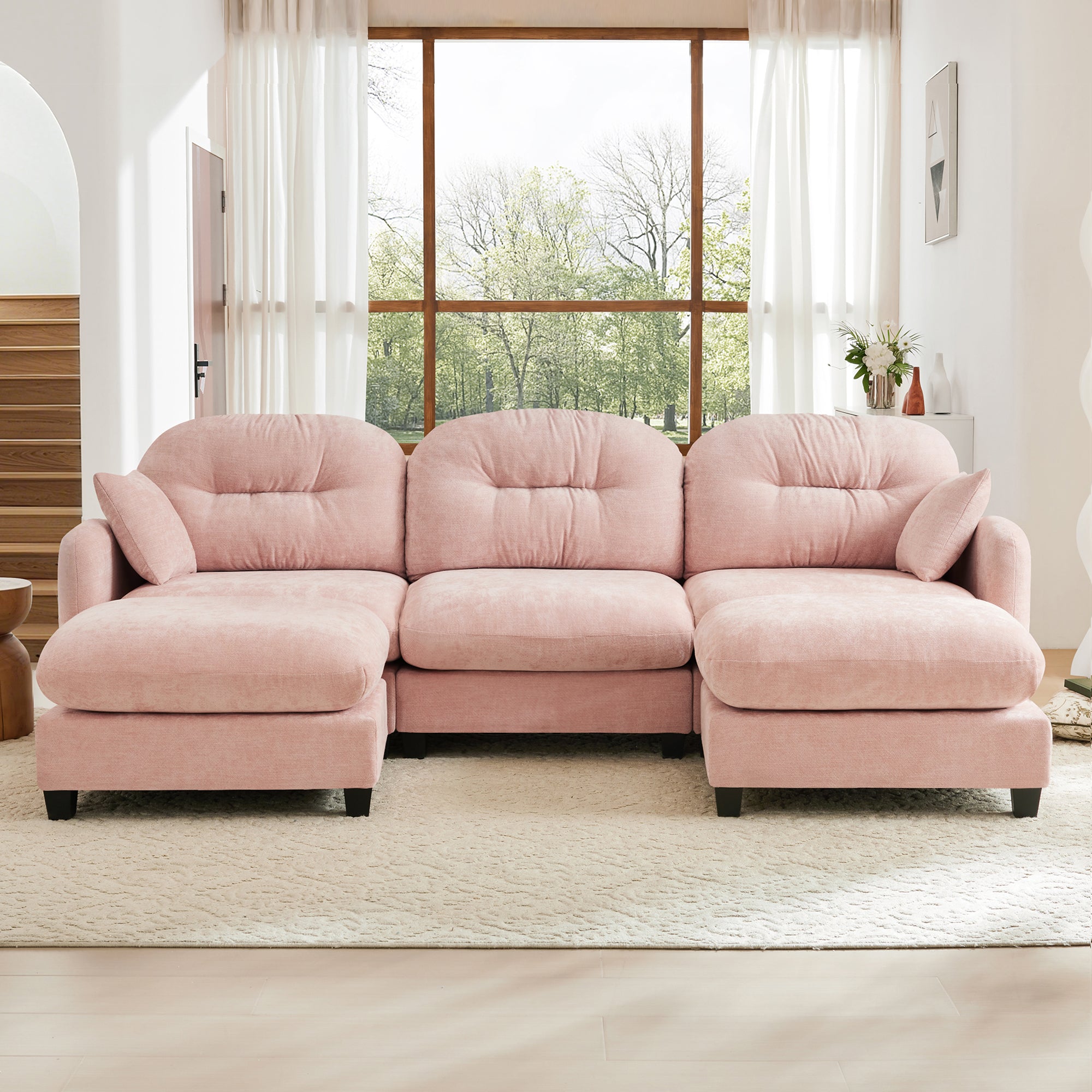 Roselyn 107" Modular Chenille Cloud U-Shaped Sectional Sofa with Ottoman and Tufted Cushion Backrest