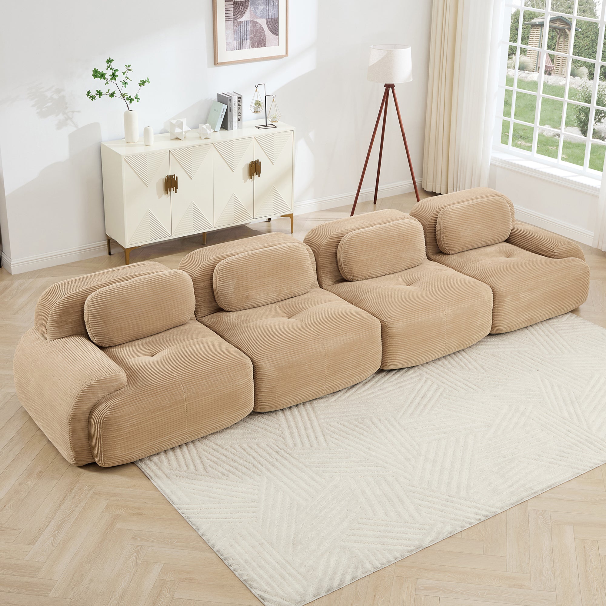 Anchorage 152" Modular Corduroy 4-Seater Sofa with Curved Armrest