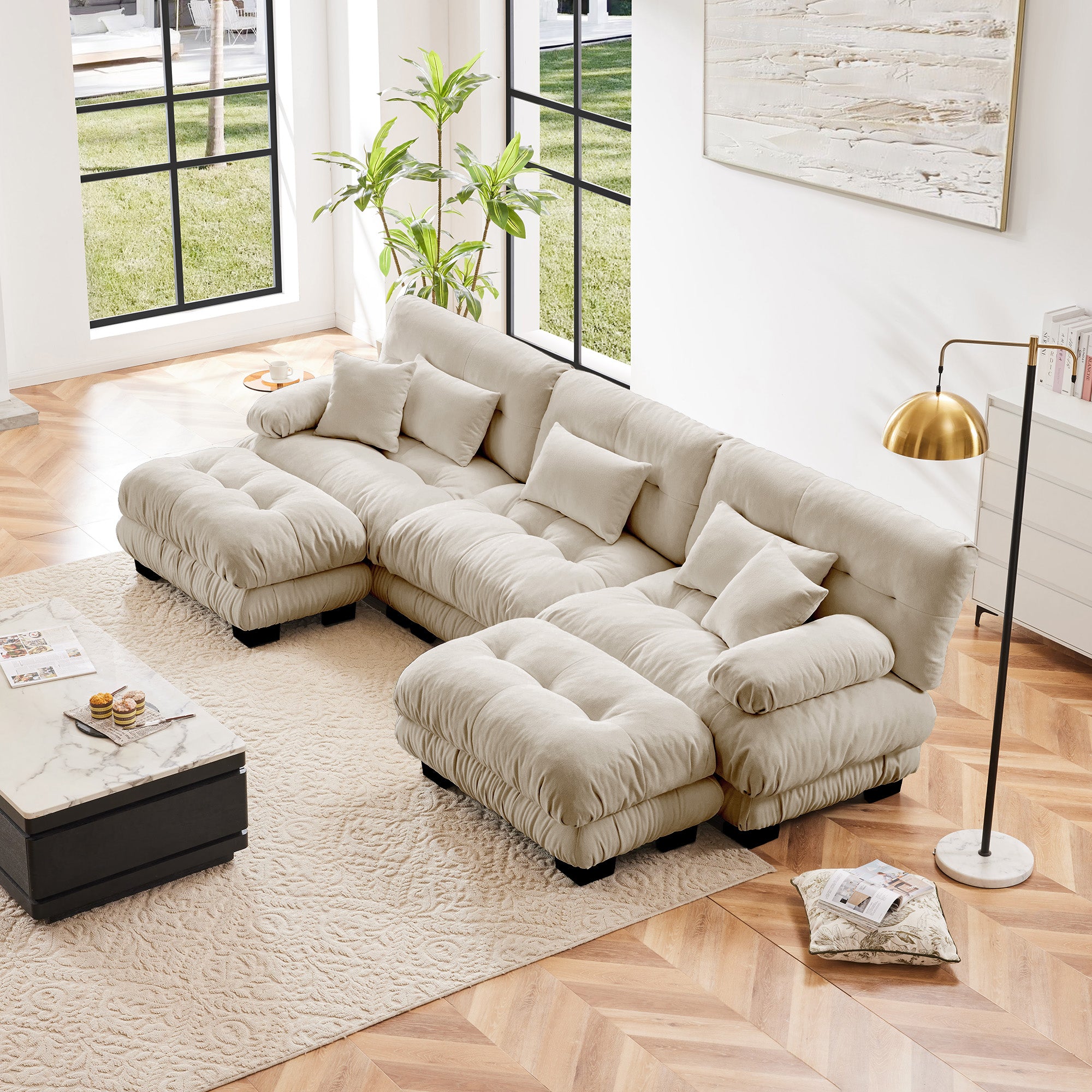 Monterey 134" Modular Chenille U-Shaped Cloud Sectional Sofa with 2 Ottomans