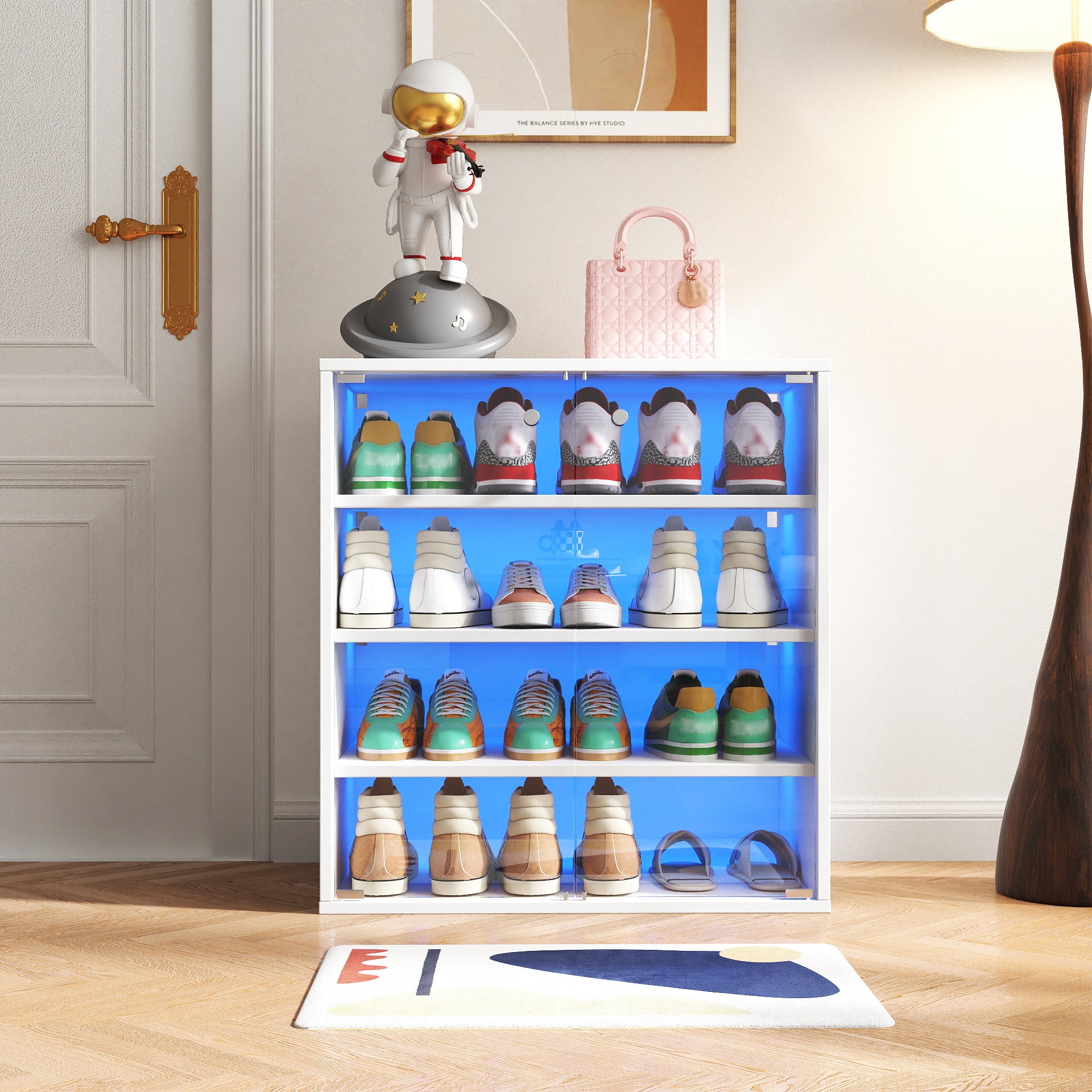 Stoneway 4 Tier Shoe Rack Shoe Cabinet With Glass Doors and LED Light