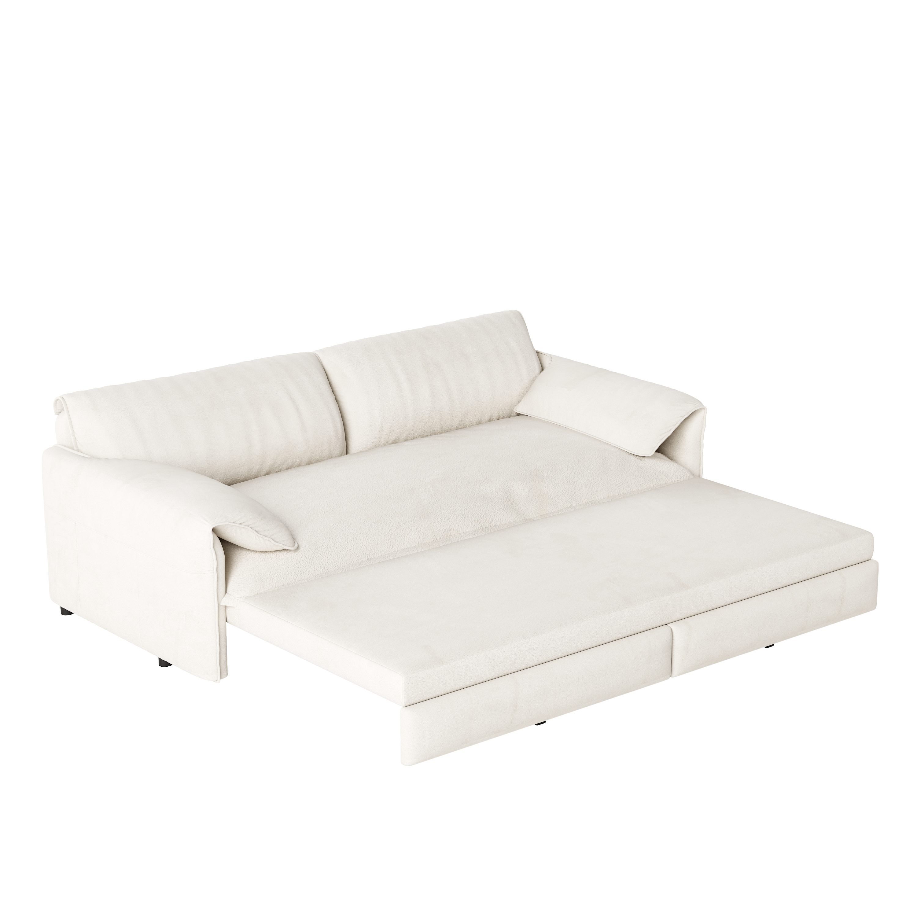 Freja 66" Velvet Convertible Sofa Bed with Pull-Out Sleeper and Side Storage, Beige