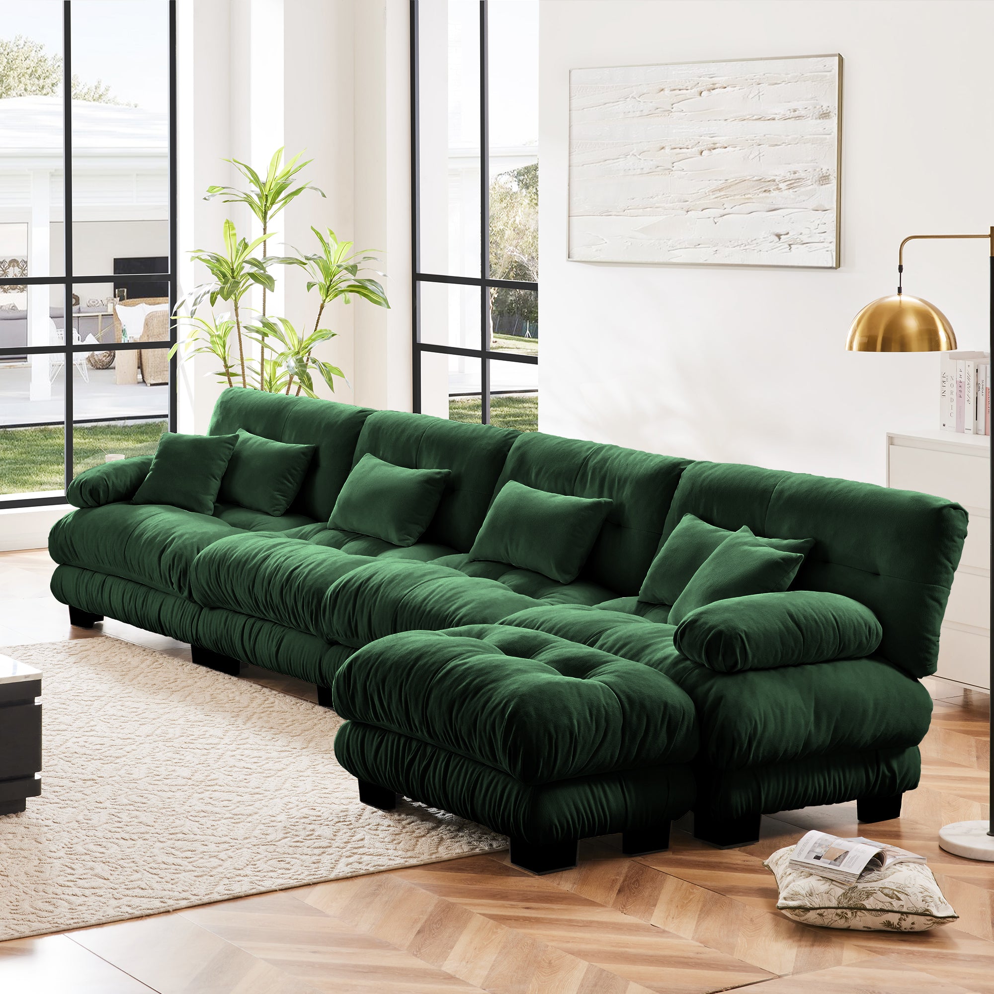 Monterey 173" Oversized Modular Chenille L-Shaped Cloud Sectional Sofa with Ottoman