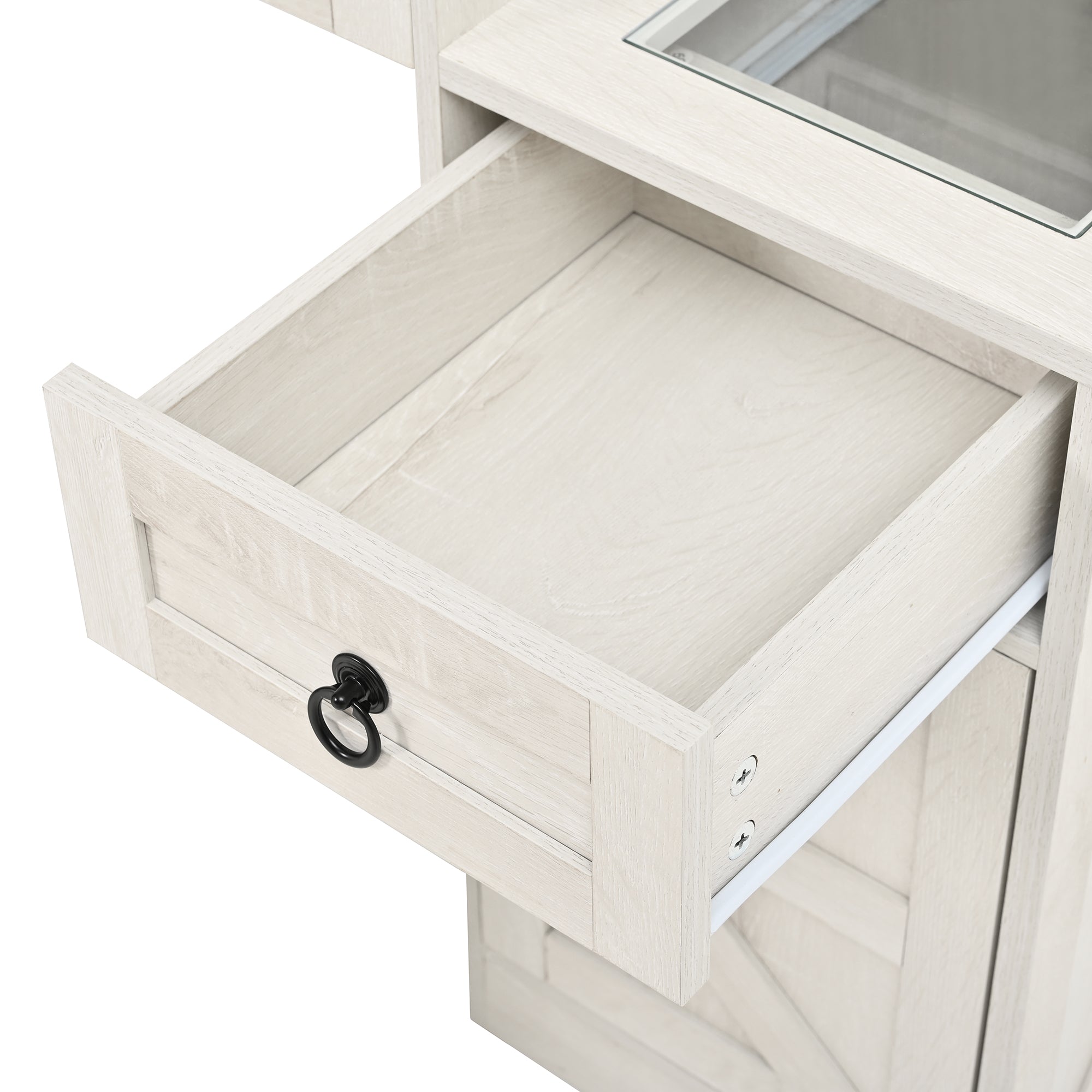 Quartzine Farmhouse Vanity Desk Set with Lighted Mirror and Charging Station