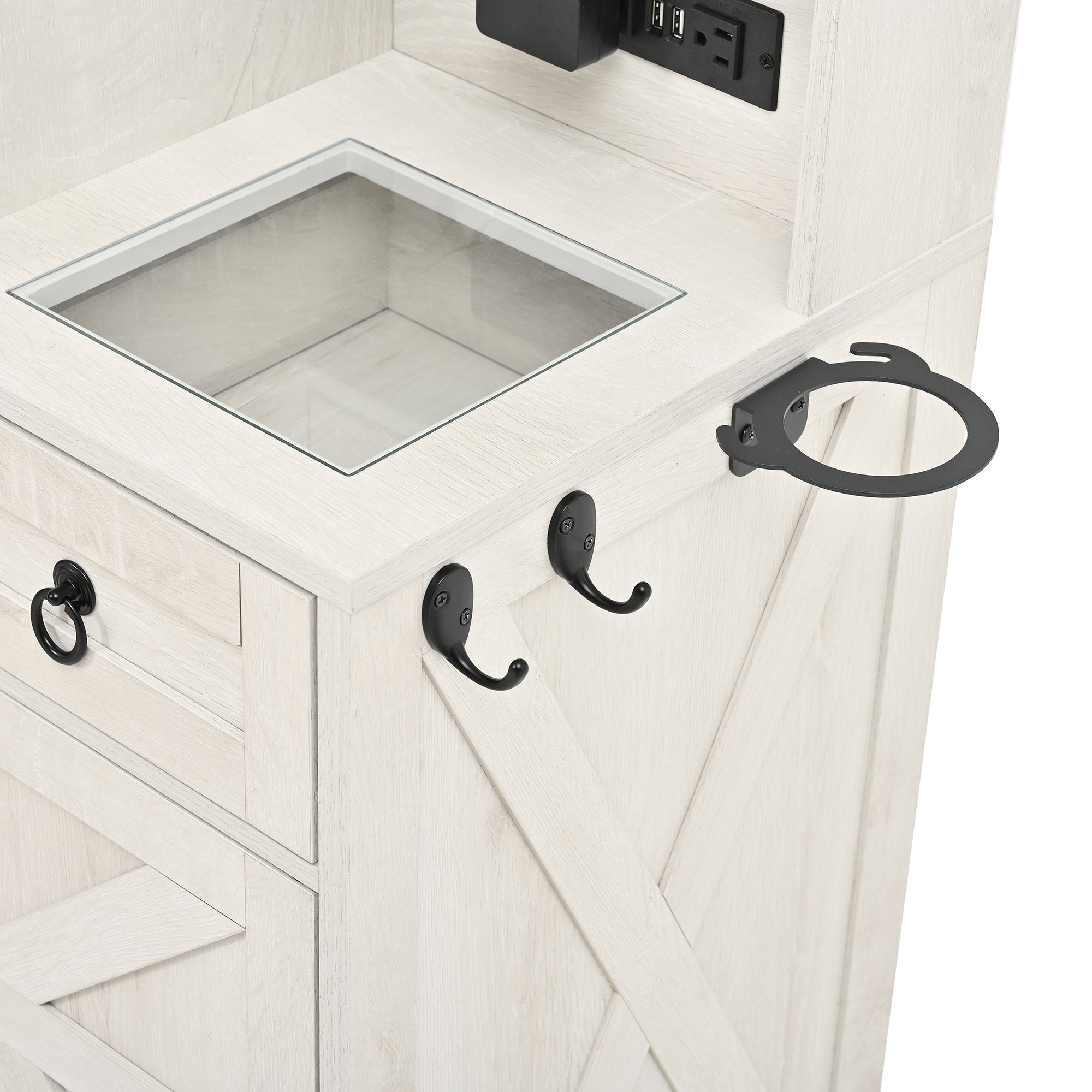 Quartzine Farmhouse Vanity Desk Set with Lighted Mirror and Charging Station