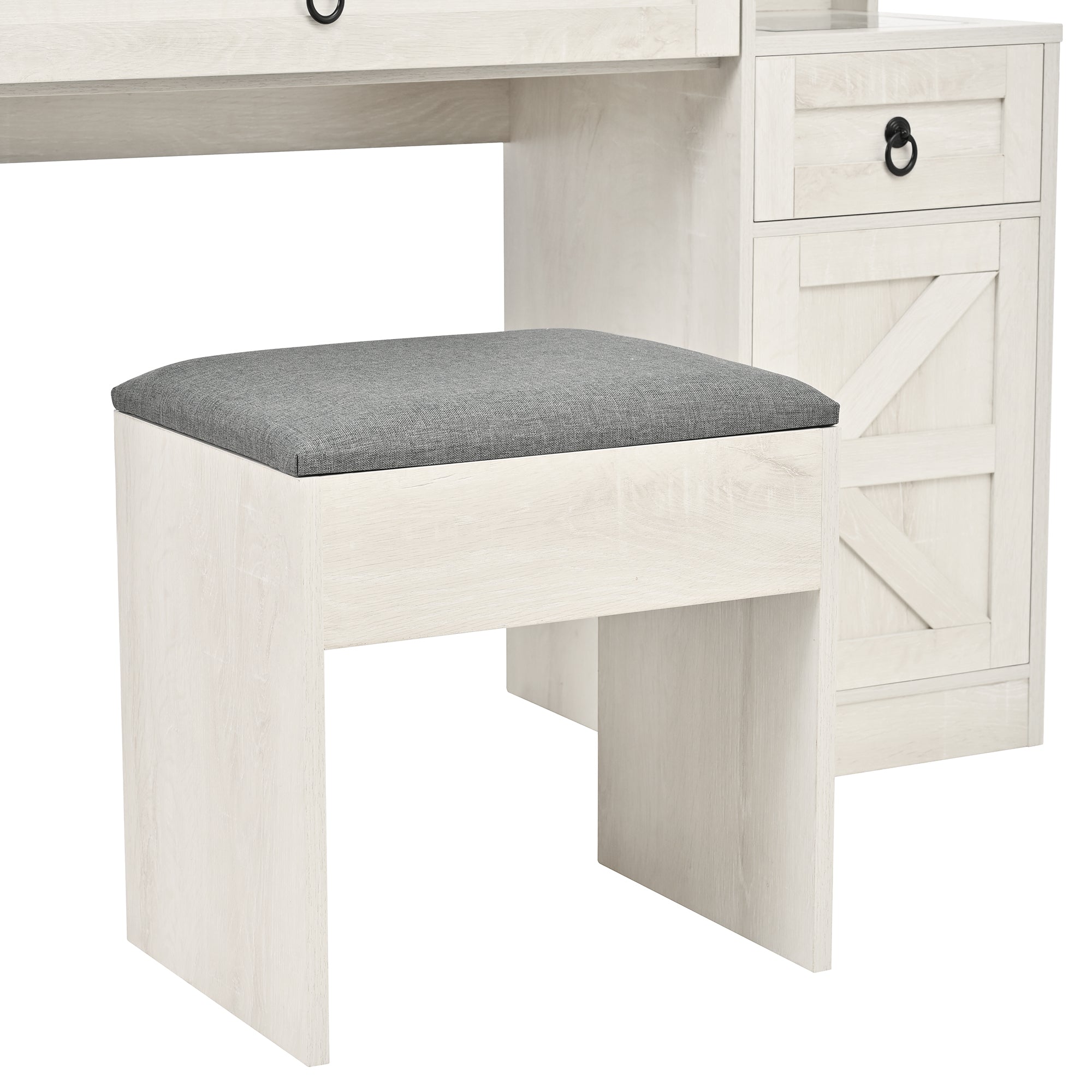 Quartzine Farmhouse Vanity Desk Set with Lighted Mirror and Charging Station