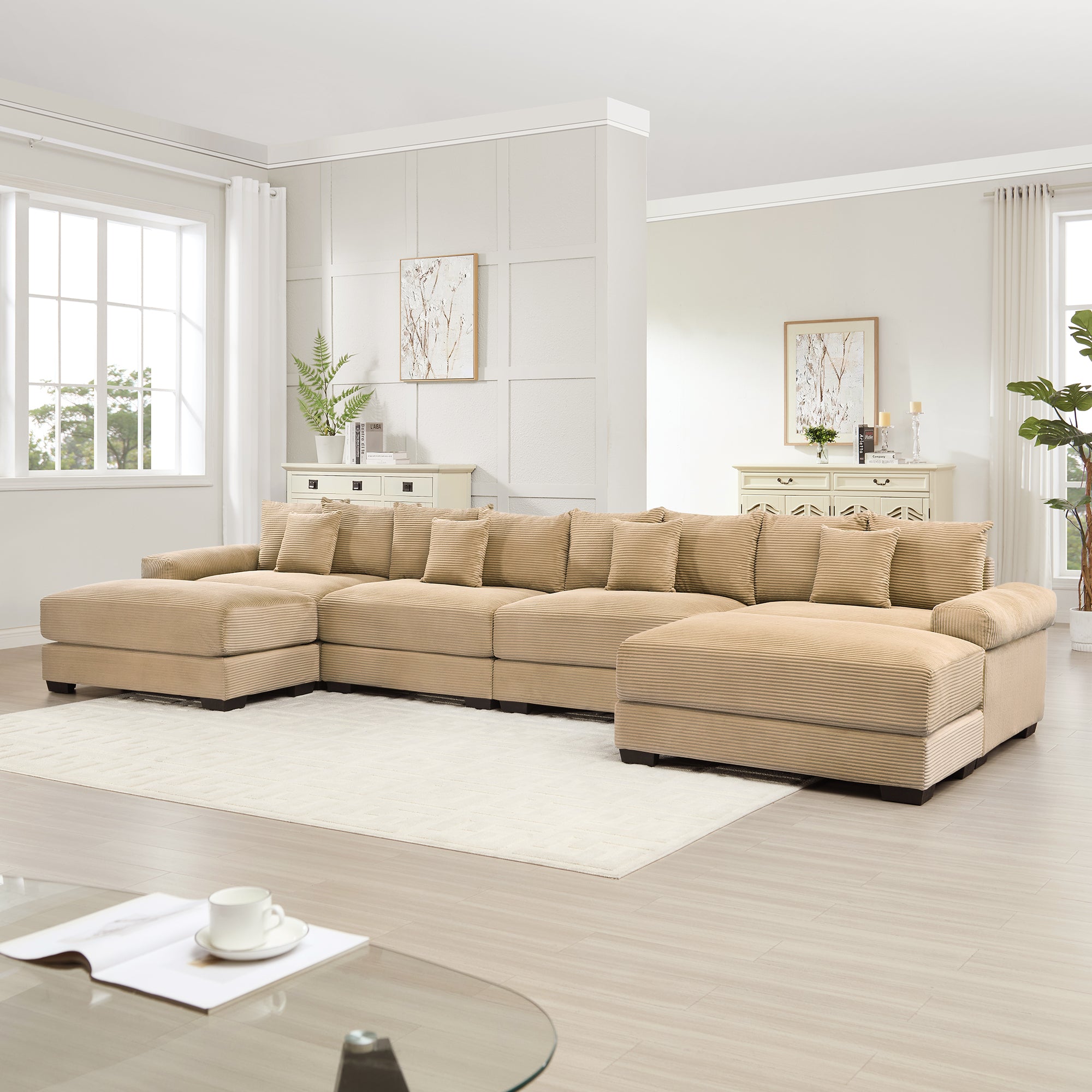 Albany 168" Modular Corduroy Cloud U-Shaped Sectional Sofa with Ottomans
