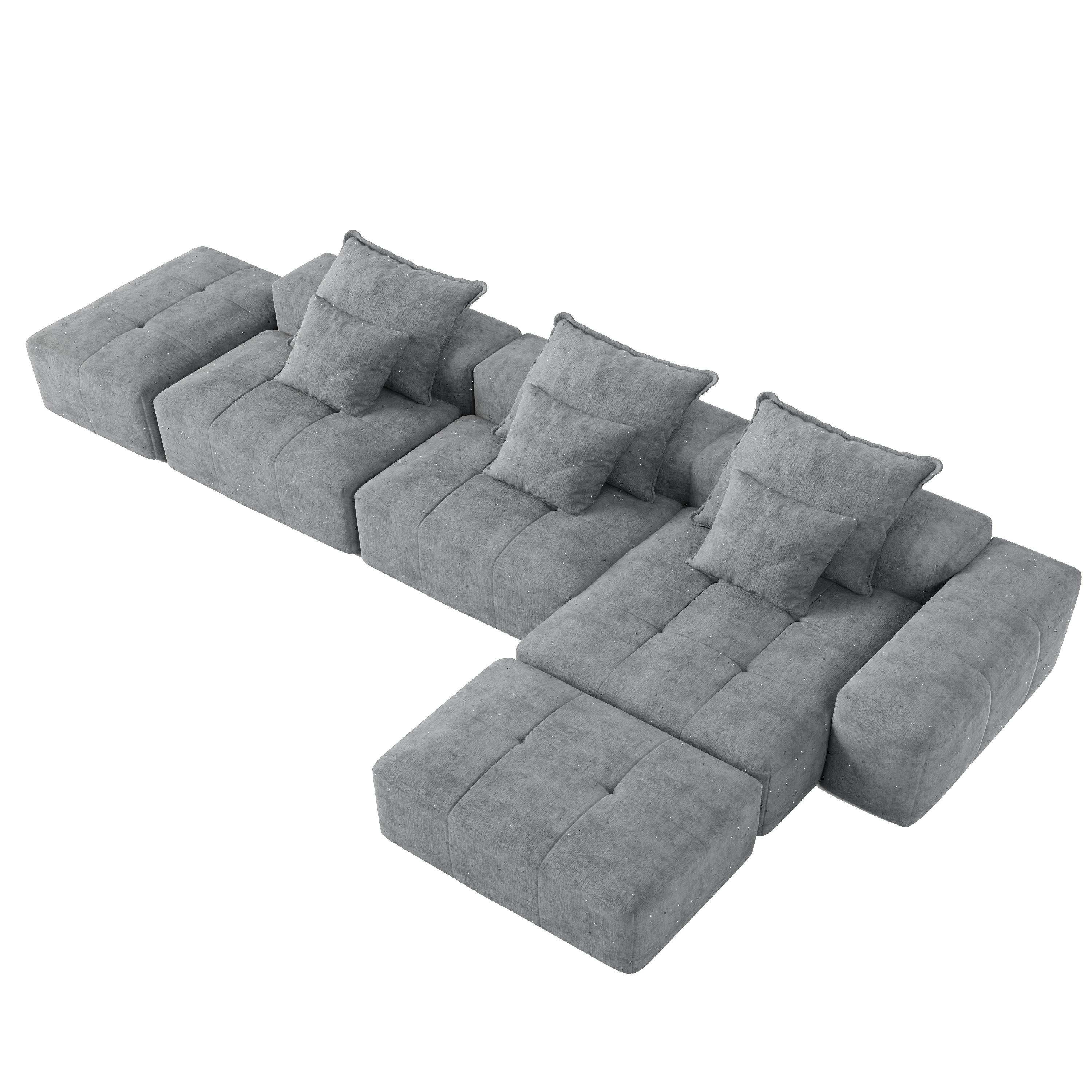 Denver Oversized Chenille Tufted Modular Sectional Sofa with 6 Pillows, Grey