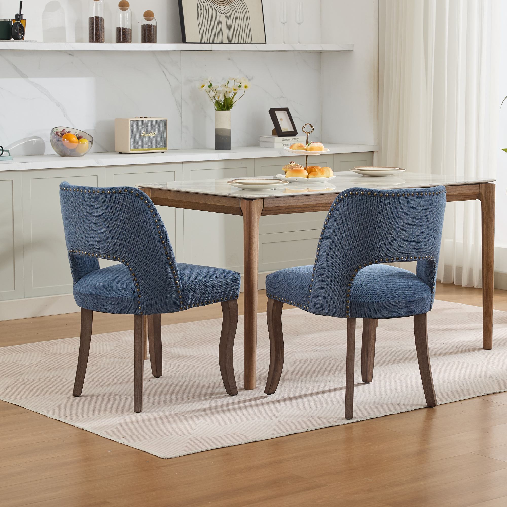 Tiberis Modern Fabric Upholstered Dining Chair Set of 2 Wood Frame