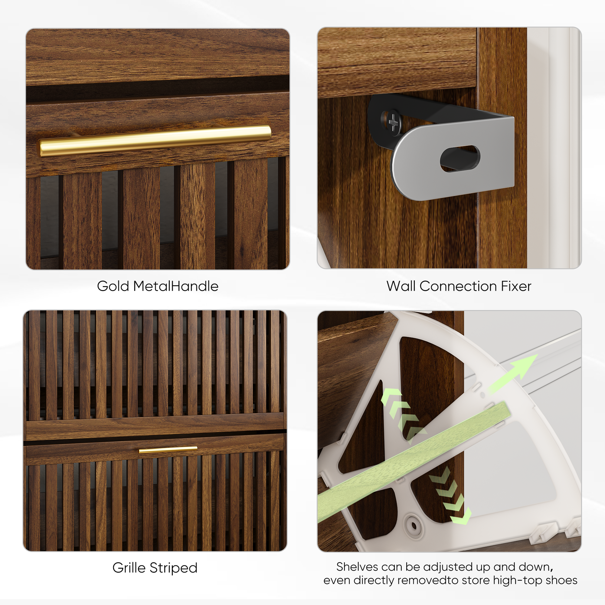 Seoul 31.5" Walnut Modern Shoe Storage Cabinet with 2 Flip Drawers