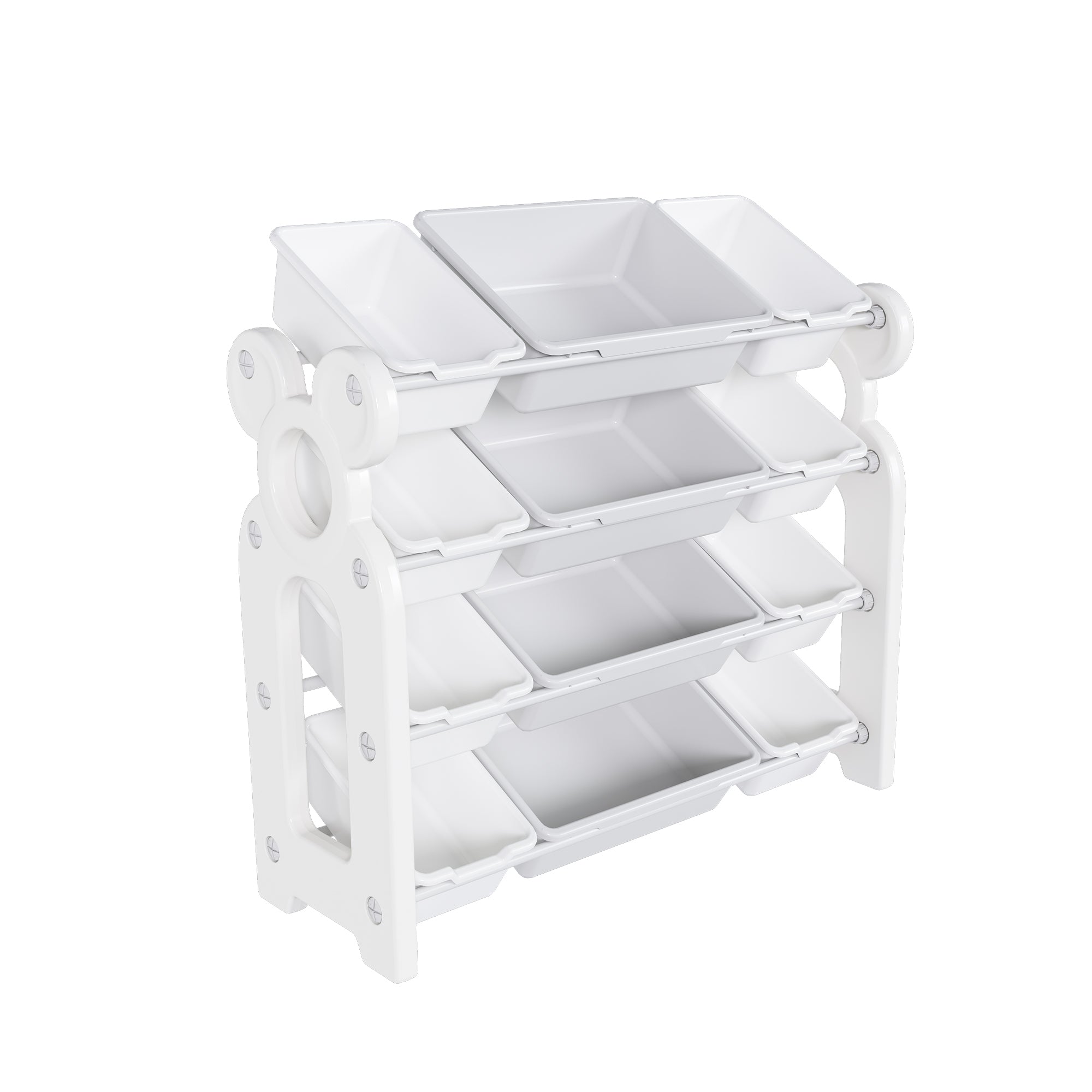 Multi-functional Kids Toy Storage Organizer Cabinet with HDPE Shelf and 12 Bins, Grey White, 33.07 x 14.17 x 33.86 inches