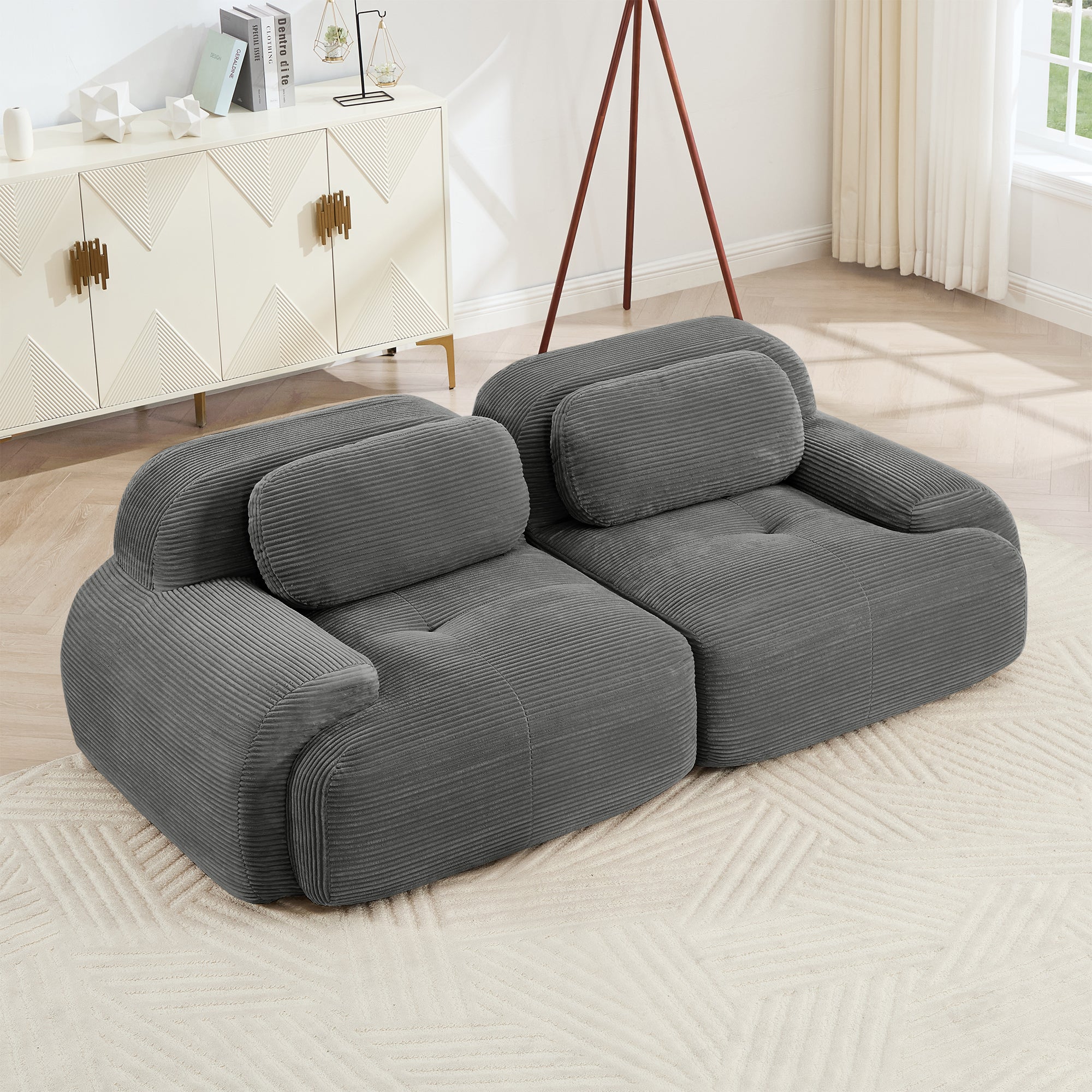 Anchorage 80" Modular Corduroy Cloud Loveseat Sofa with Curved Armrests