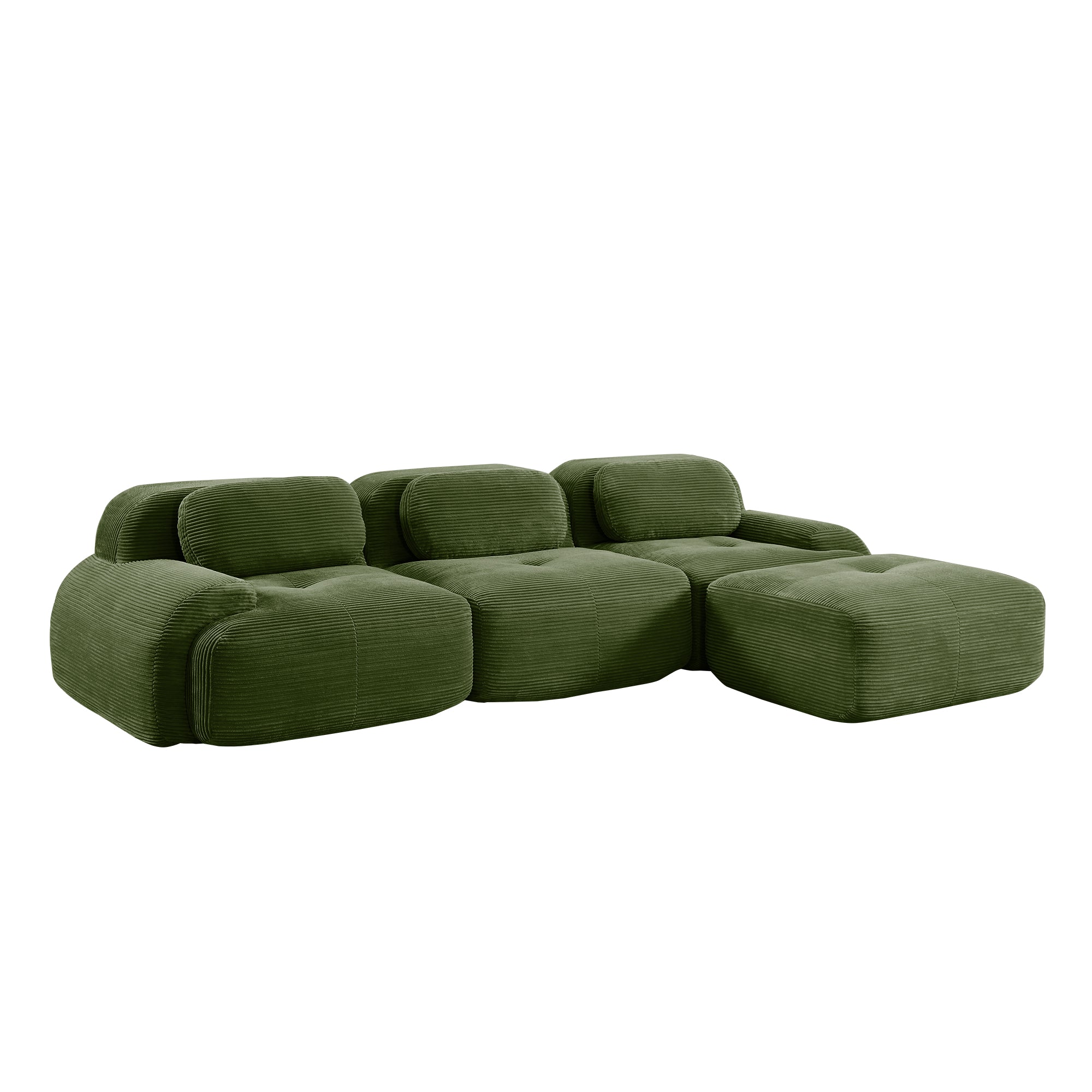 L-Shaped Modular Sofa, No Assembly, Ergonomic Design, Corduroy Fabric, Extra-Wide Armrests, Living Room/Bedroom, Olive Green