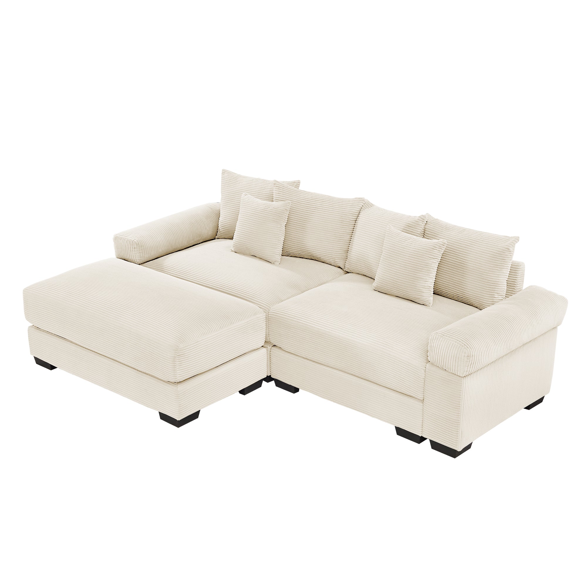 Albany 92" Modular Corduroy Cloud L-Shaped Sectional Sofa with Ottoman