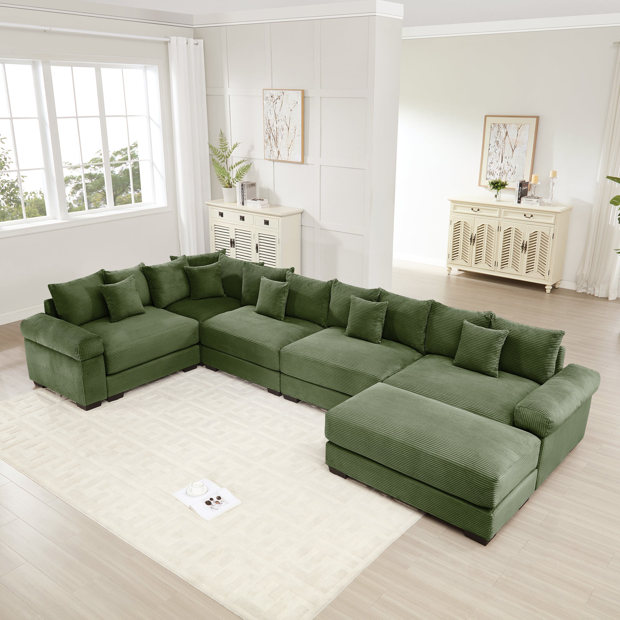 Albany 155" Modular Corduroy Oversized Cloud U-Shaped Sectional Sofa with Ottoman
