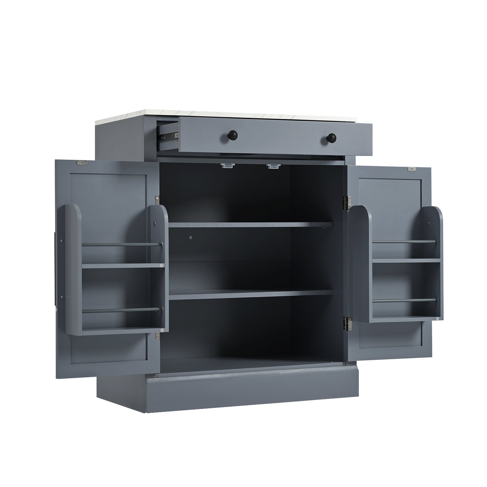 Modern Freestanding Kitchen Pantry,Buffet Food Storage, Coffee Bar Cabinet with Drawer, 2 Adjustable Shelves and 2 Door Shelves for Dining, Kitchen, Gray