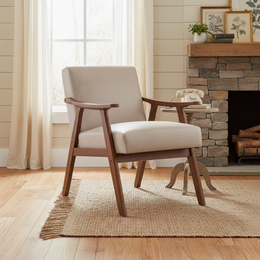 Aden Mid Century Modern Accent Chair with Solid Wood Frame and Thick Backrest