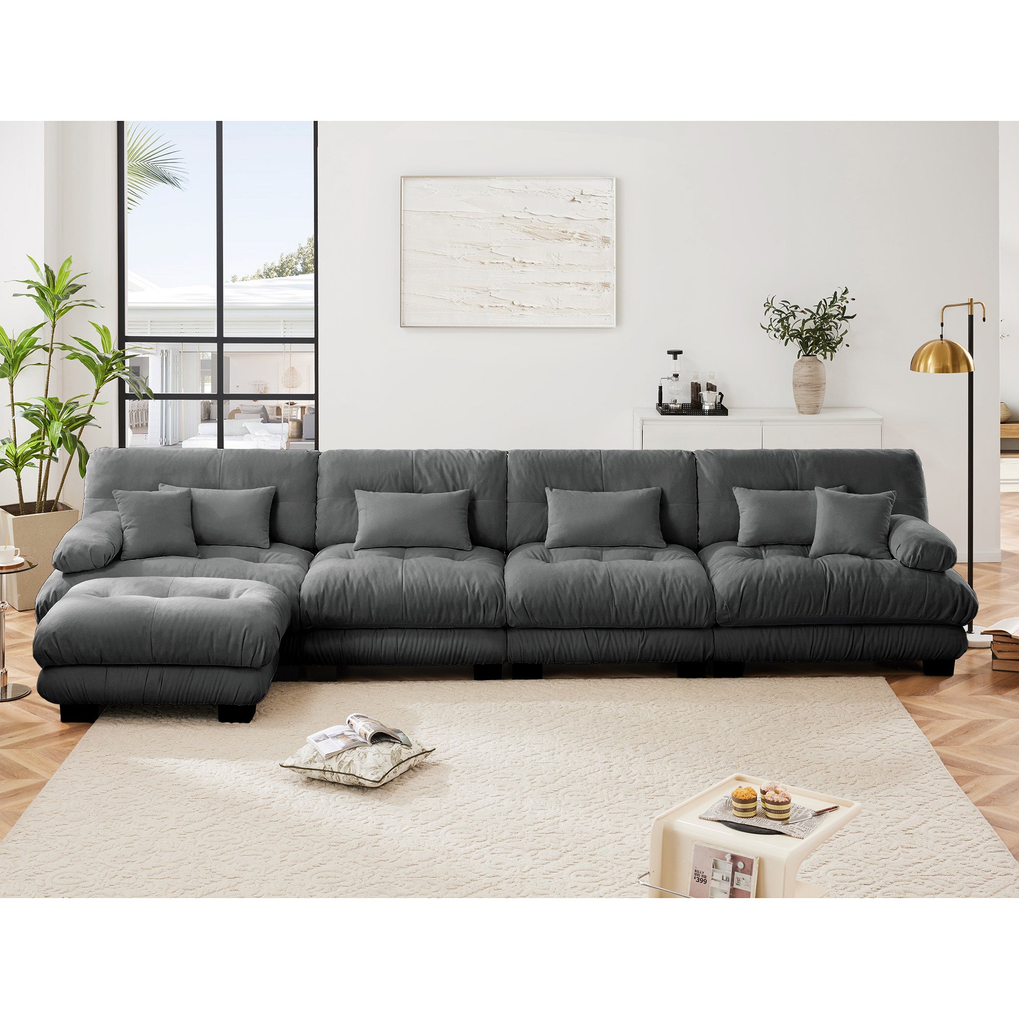 Monterey 173" Oversized Modular Chenille L-Shaped Cloud Sectional Sofa with Ottoman