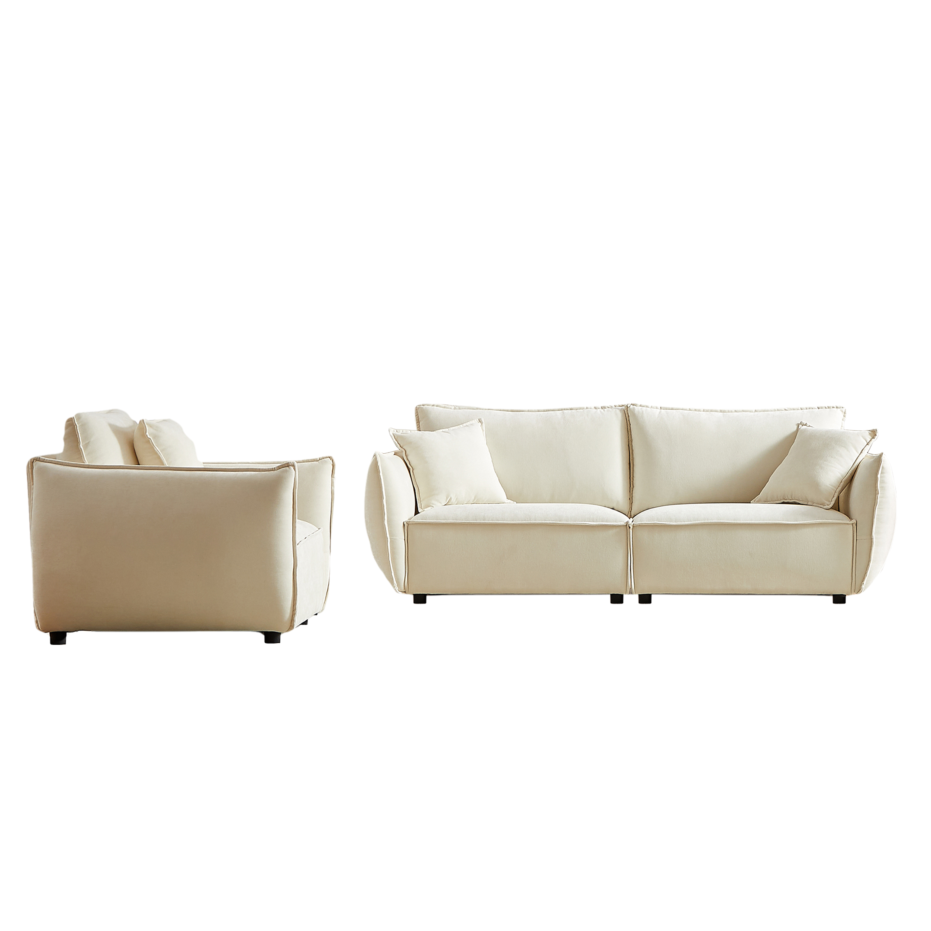 Phoenix 2 Piece Linen Fabric Sofa Set,Loveseat Sofa & Recliner Chair