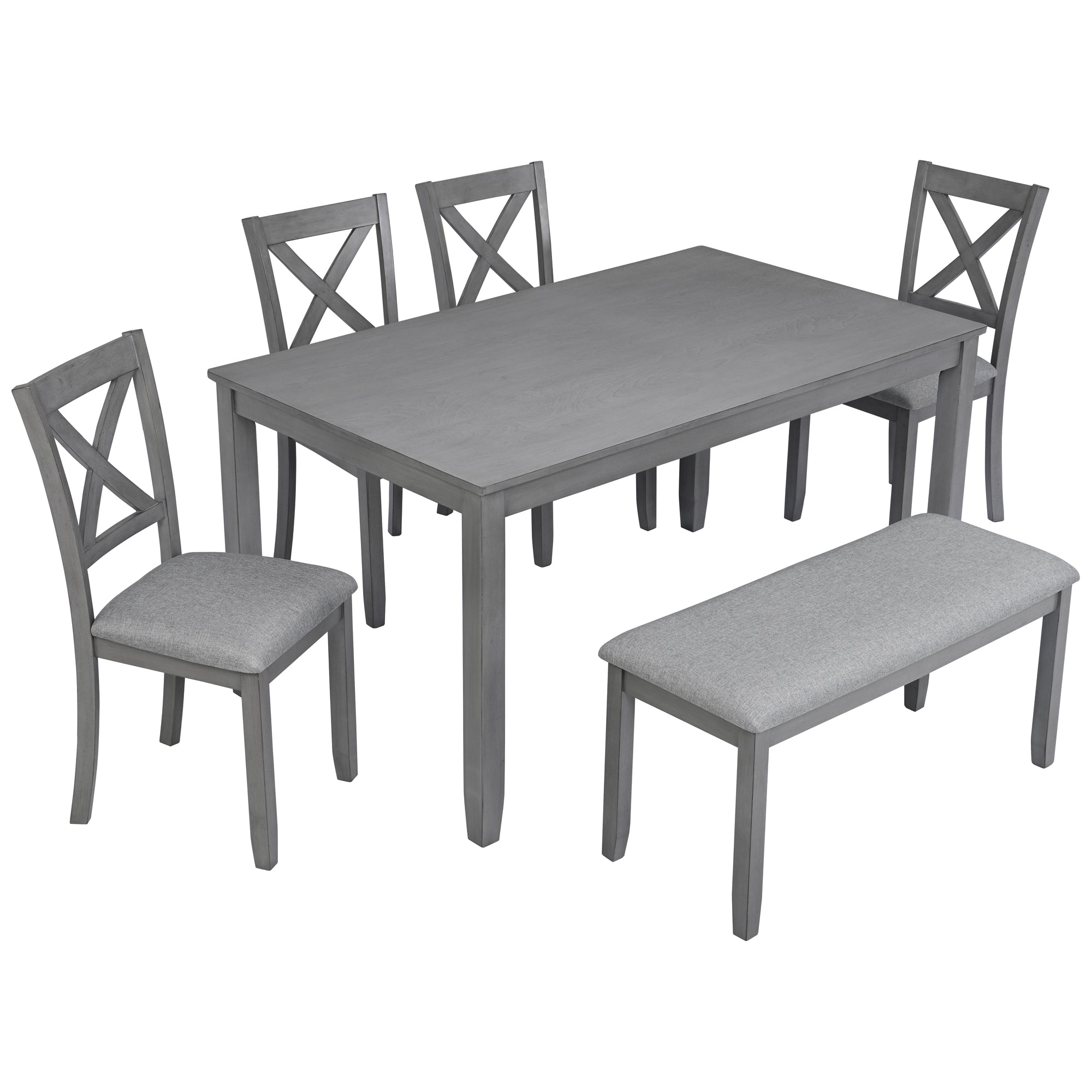 Baikal 6 Pieces 58.5" Rectangular Dining Table Set with 4 Upholstered Chairs and Bench, Gray