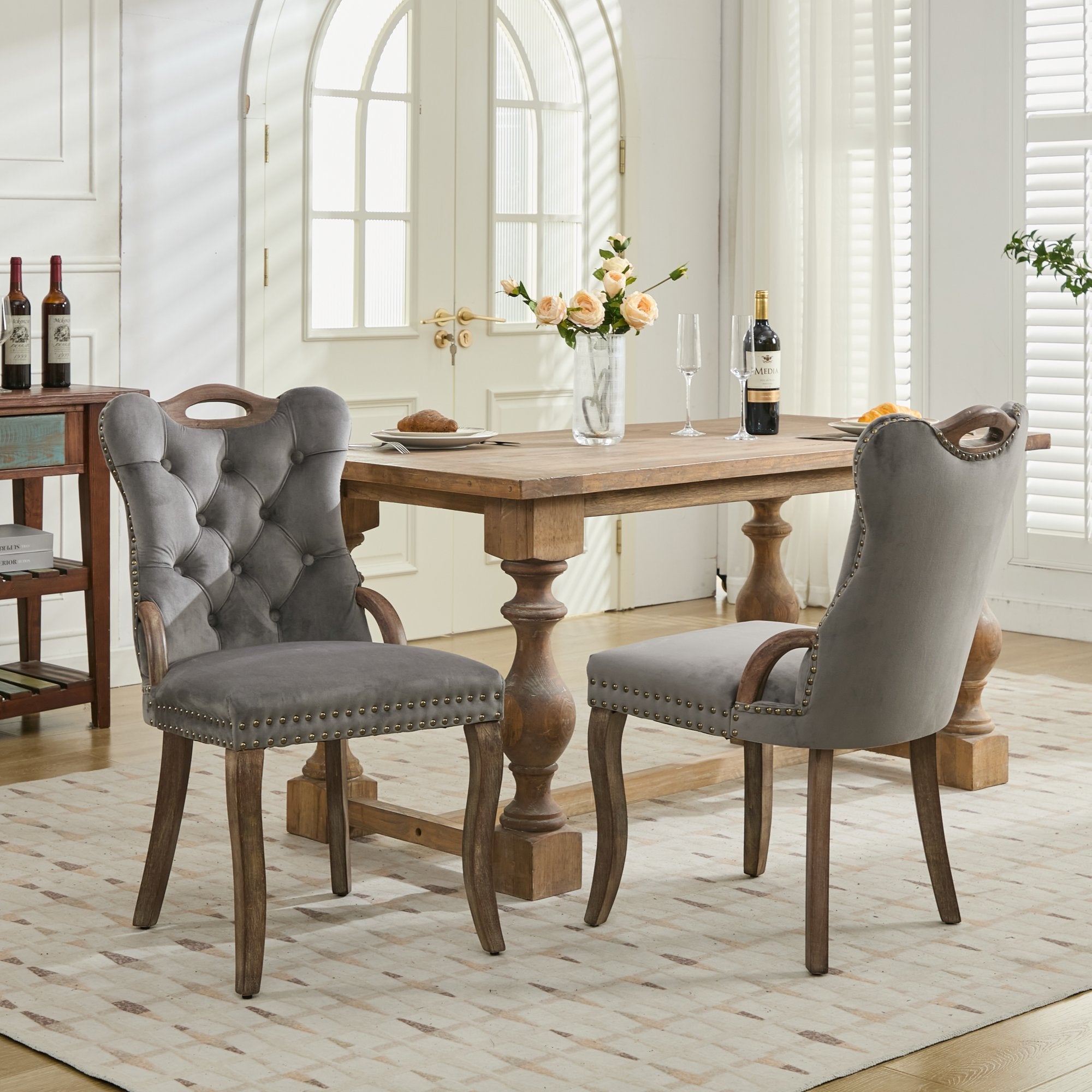Elbe Modern Velvet Dining Chair Set of 2 with Tufted Trim