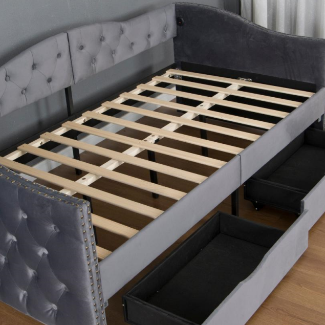 Malaren Full Size Upholstered Daybed with 2 Drawers and USB Charging Station