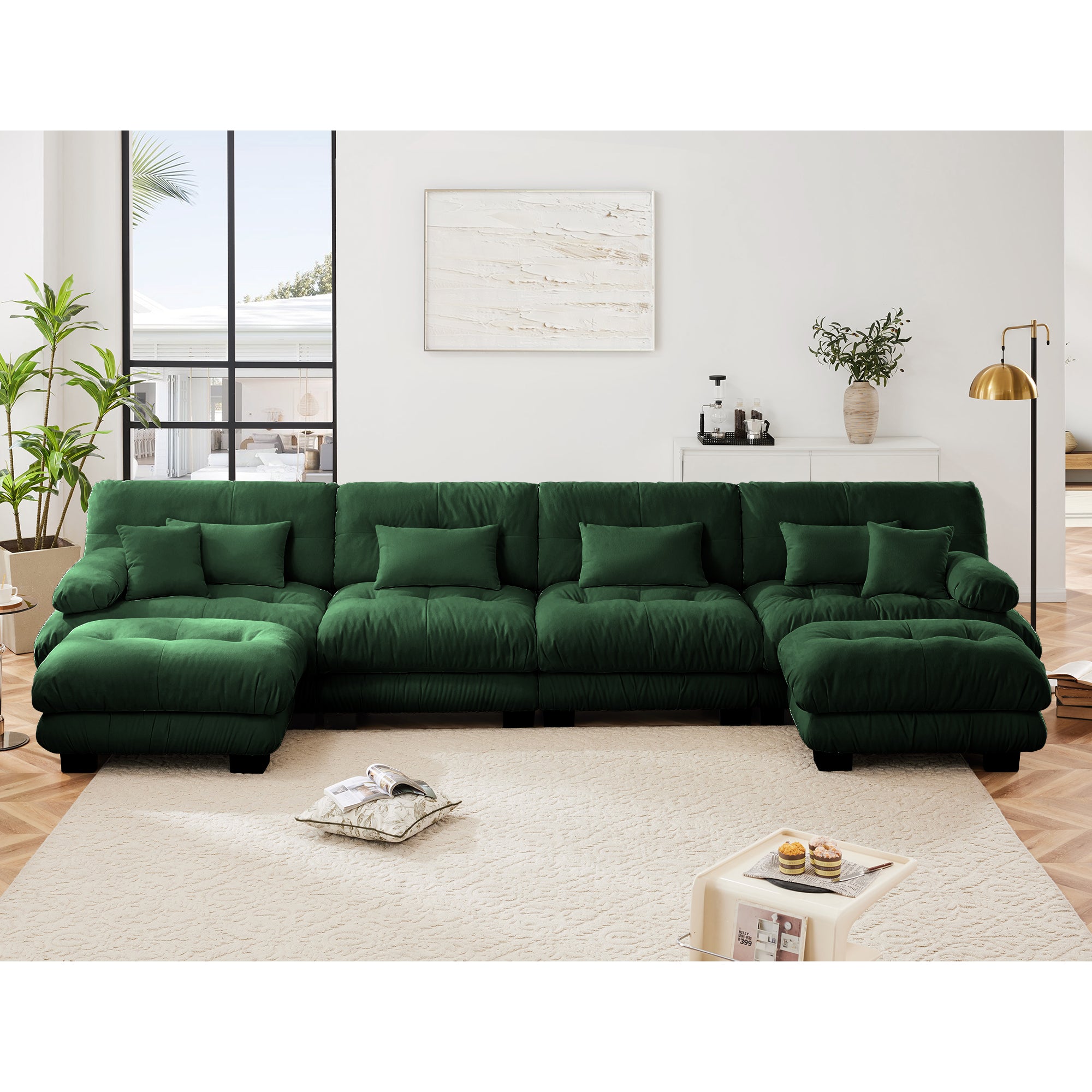 Monterey 173" Oversized Modular Chenille U-Shaped Cloud Sectional Sofa with 2 Ottomans