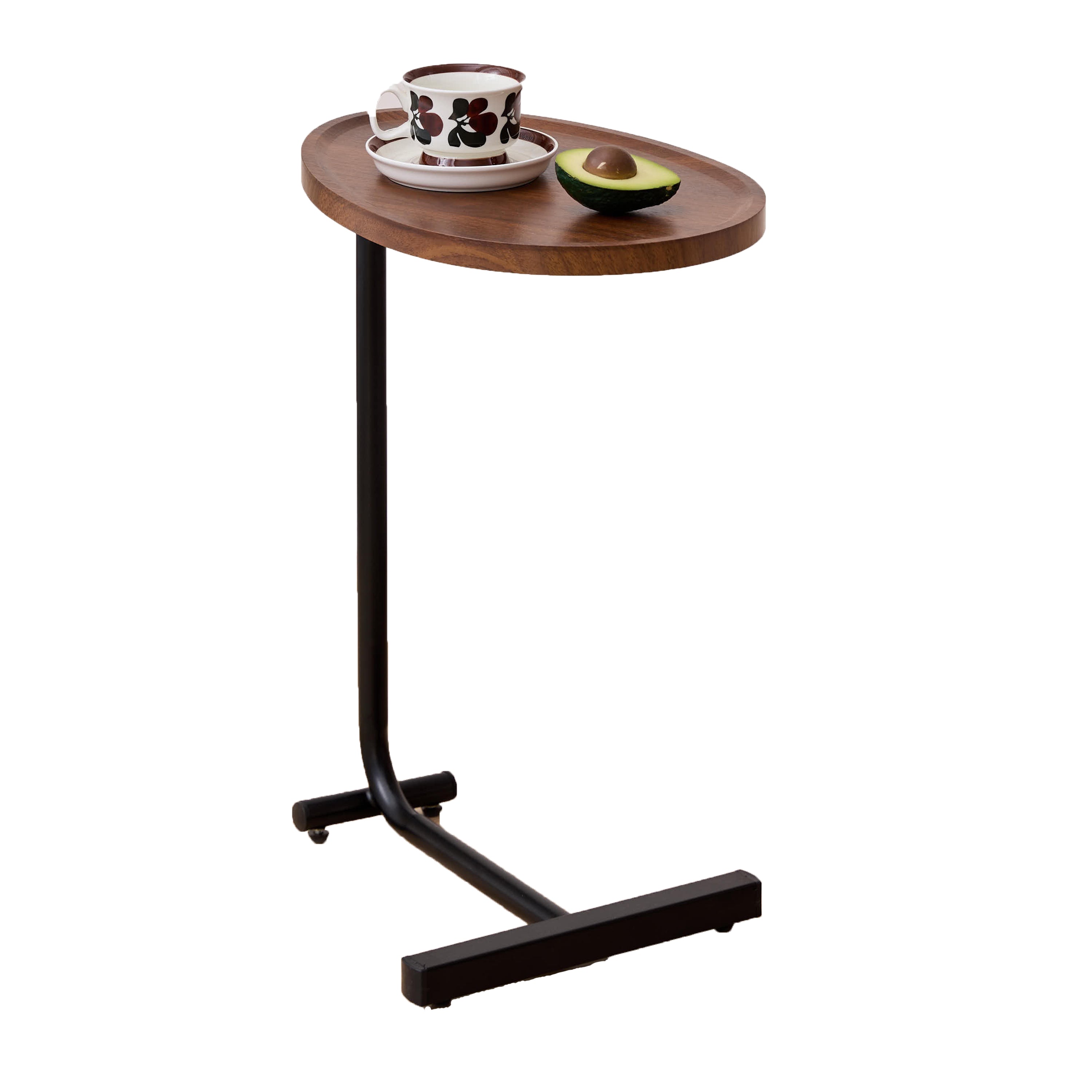 Brown C-Shaped Side Table, Versatile Small Sofa Table, Metal and MDF, 17.72 x 11.81 x 23.62 inches
