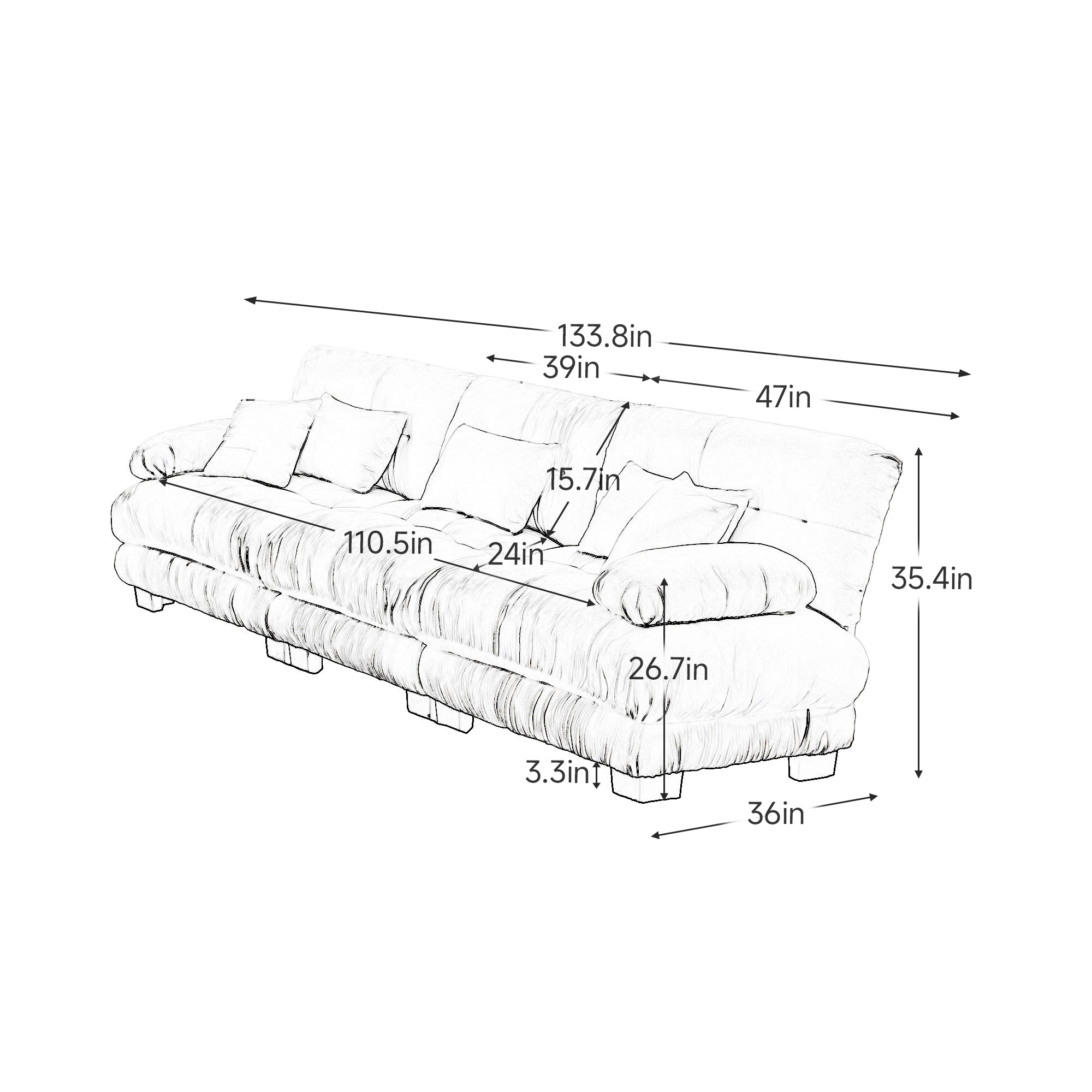 Monterey 130" Extra Large 6-Seater Deep Seat Modular Sectional Sofa Cloud Couch