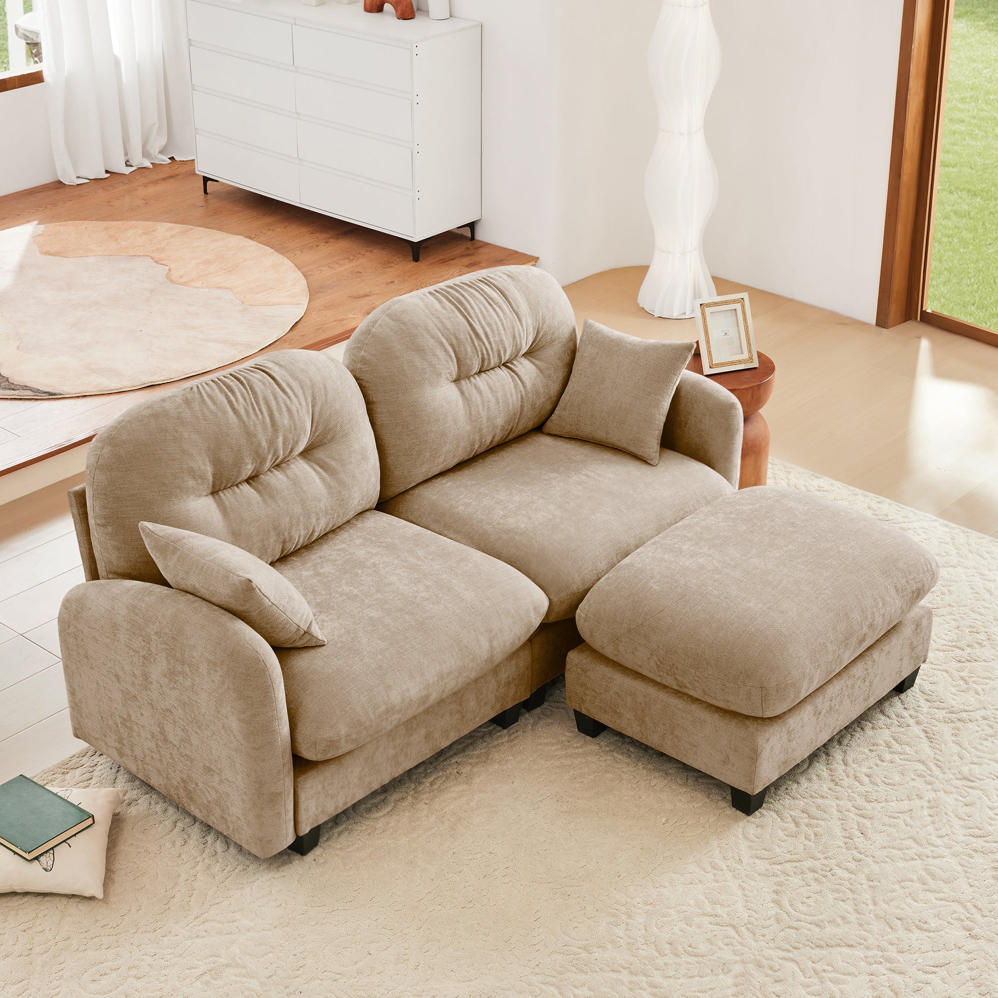 Roselyn 74" Modular Chenille Cloud L-Shaped Sectional Sofa with Ottoman