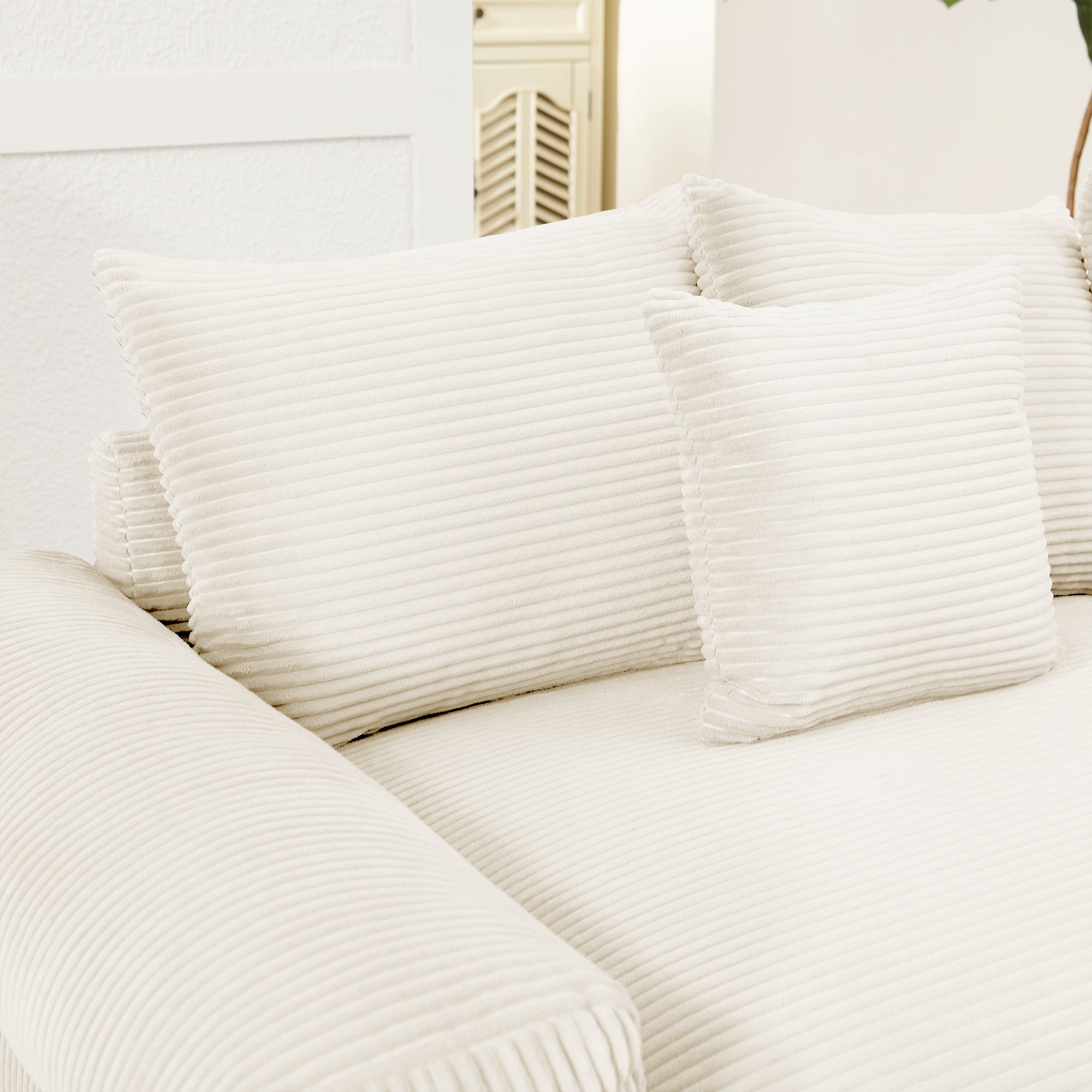 Albany 92" Modular Corduroy Cloud 3-Seater Sofa with Extra-Wide Armrests