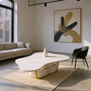 Modern Butterfly Coffee Table with Sintered Stone Top – Oval Center Table with Storage Shelf & Drawer, Stainless Steel Base & MDF Cabinet