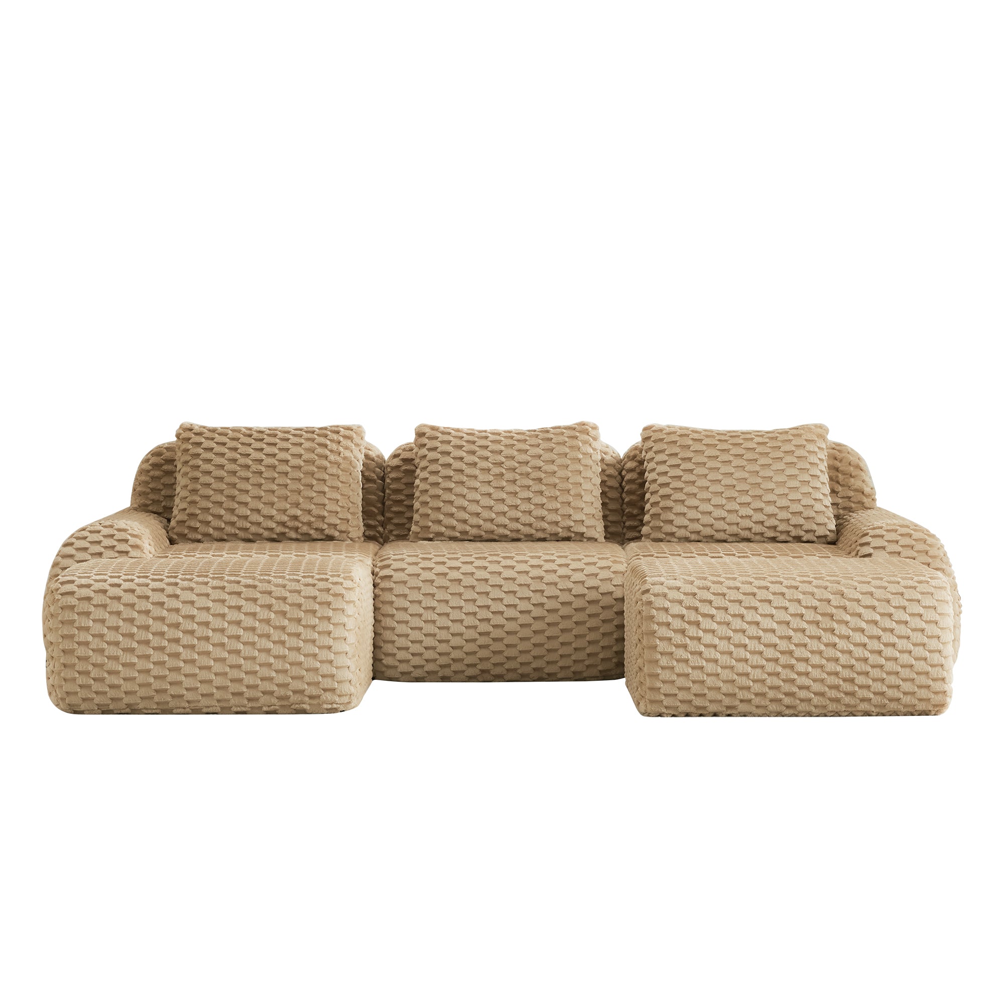 Olathe 114" Modular Flannelette Fabric U-Shaped Sectional Sofa with 2 Movable Ottomans