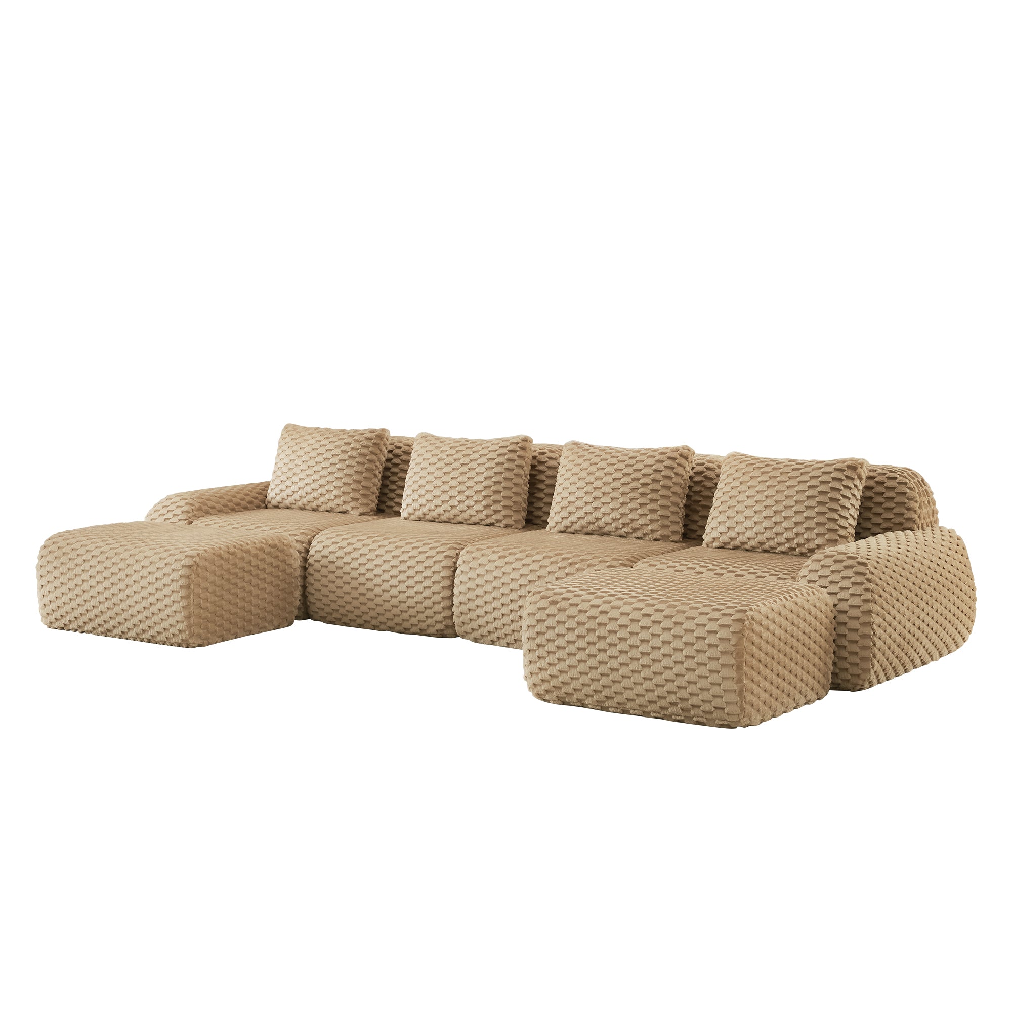 Olathe 146" Modular Flannelette Fabric U-Shaped Sectional Sofa with Movable Ottomans