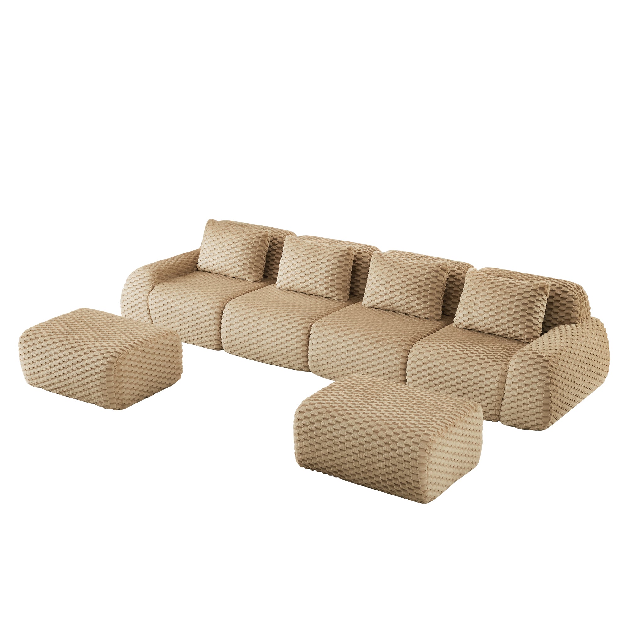 Olathe 146" Modular Flannelette Fabric U-Shaped Sectional Sofa with Movable Ottomans