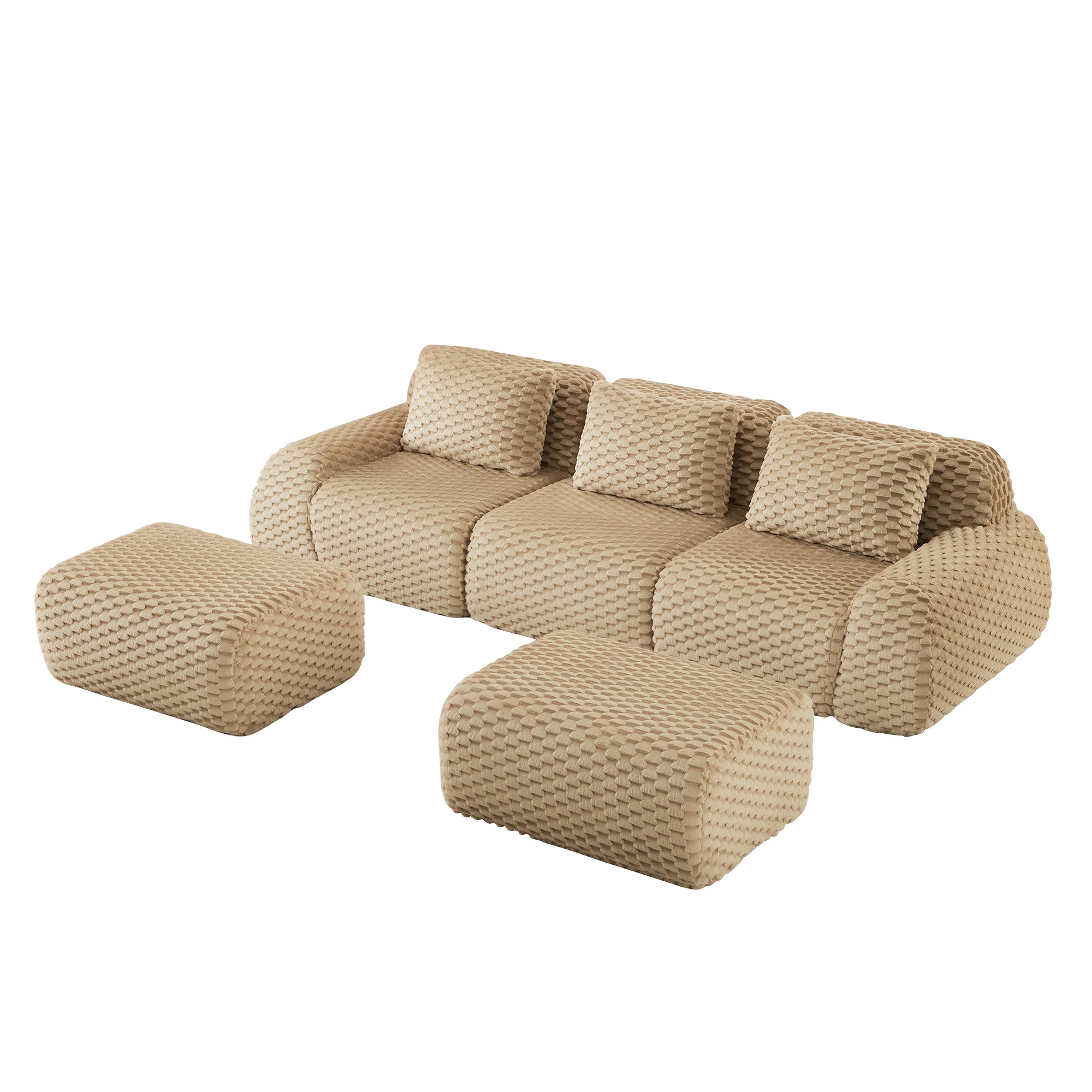 Olathe 114" Modular Flannelette Fabric U-Shaped Sectional Sofa with 2 Movable Ottomans