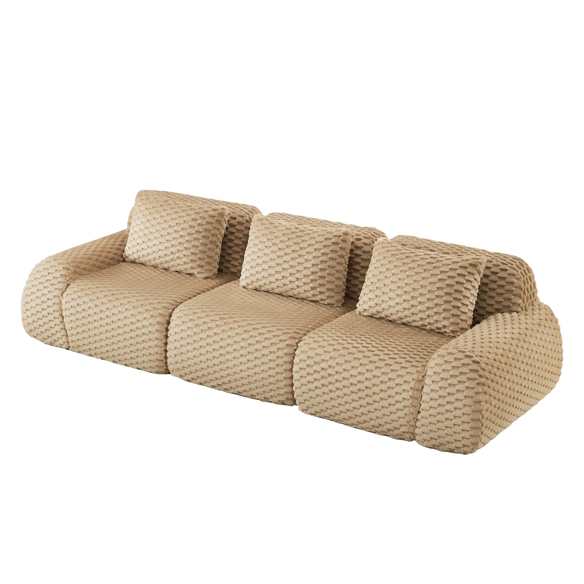 Olathe 114" Modular Flannelette Fabric 3-Seater Sofa with Deep Seat