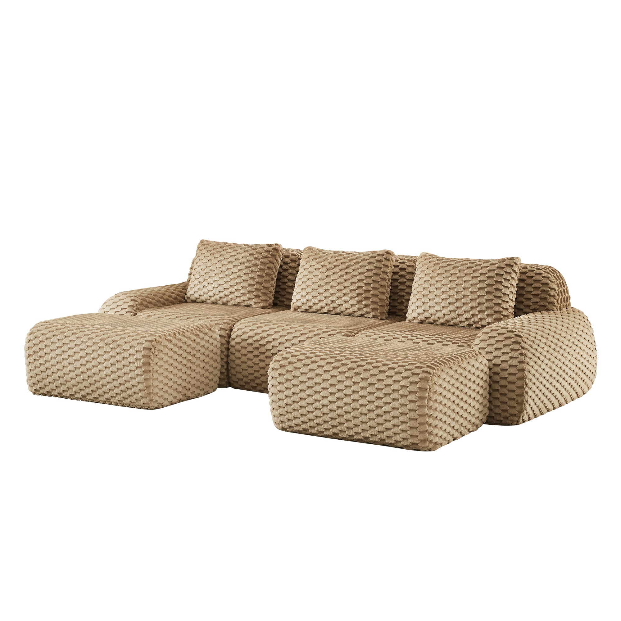 Olathe 114" Modular Flannelette Fabric U-Shaped Sectional Sofa with 2 Movable Ottomans