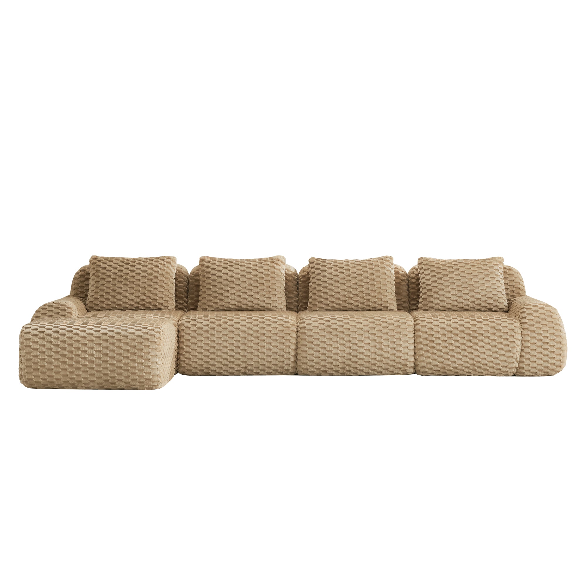 Olathe 146" Modular Flannelette Fabric L-Shaped Sectional Sofa with Movable Ottoman
