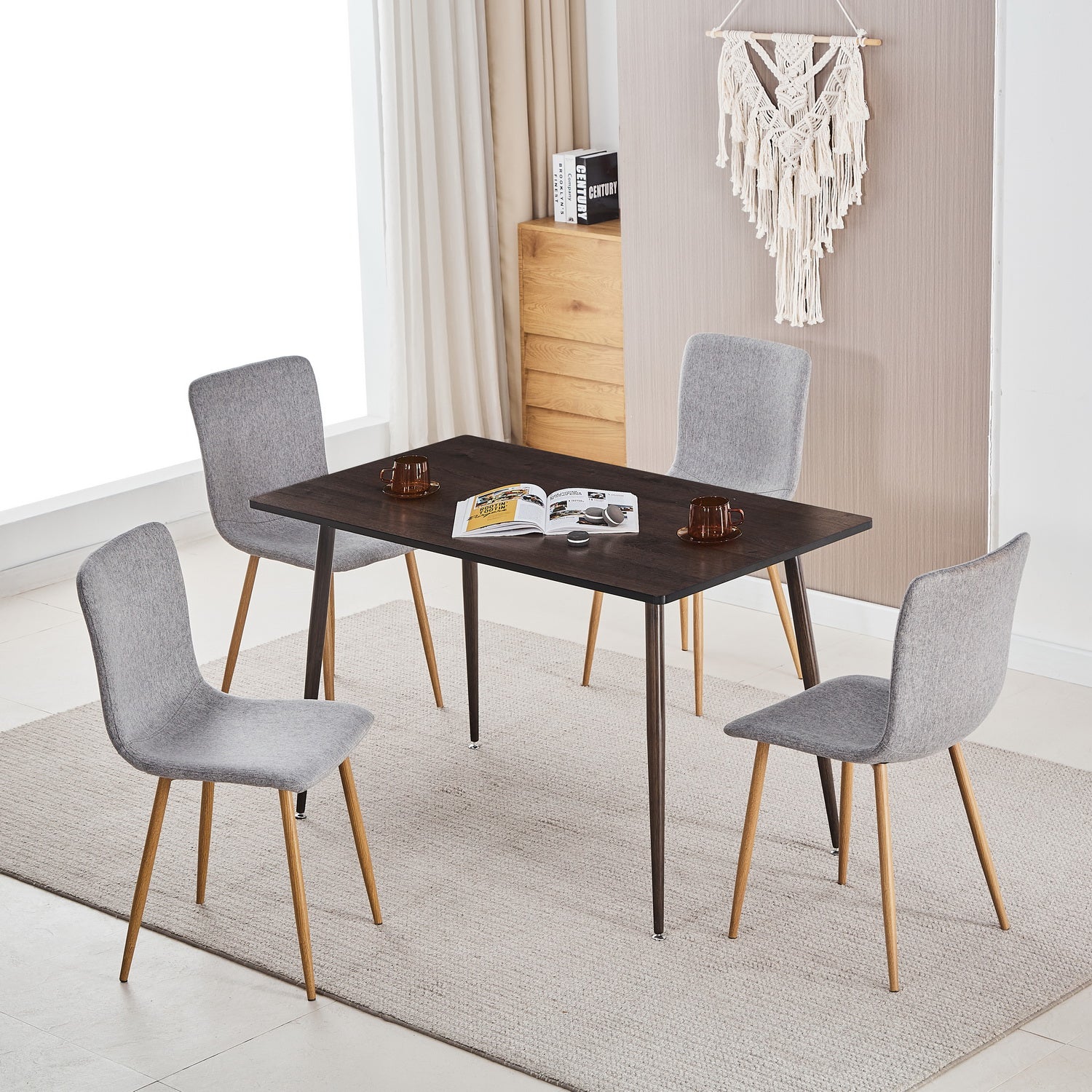 Scargill Modern Upholstered Dining Chairs with Oak Wood-Tone Legs Set of 4