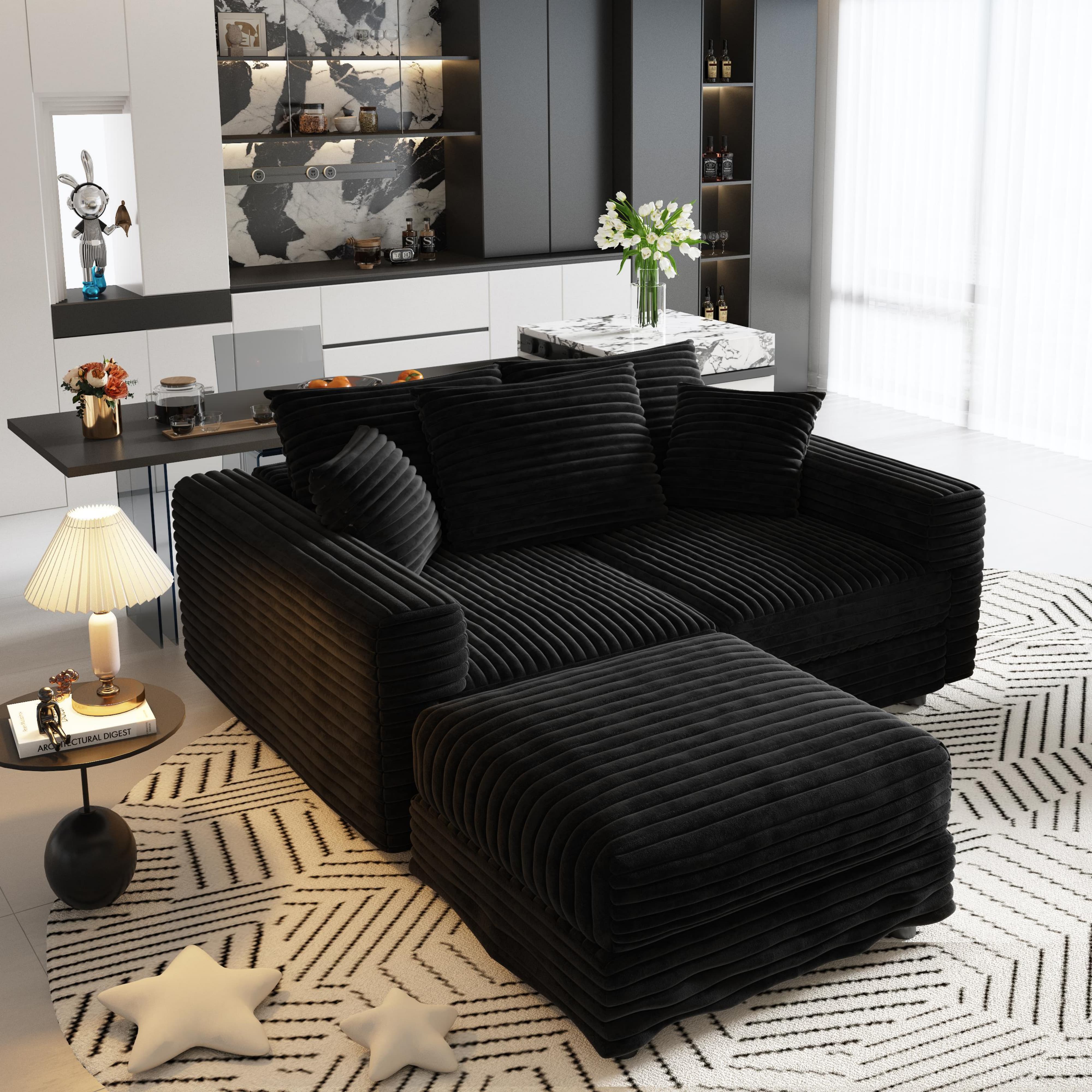 Norwalk 83" Modular Plush Corduroy L-Shaped Sectional Sofa with Movable Ottoman