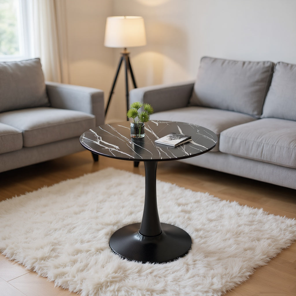 Homy Casa Luna 24" Mid Century Modern Round Dining Table with MDF Top and Steel Base