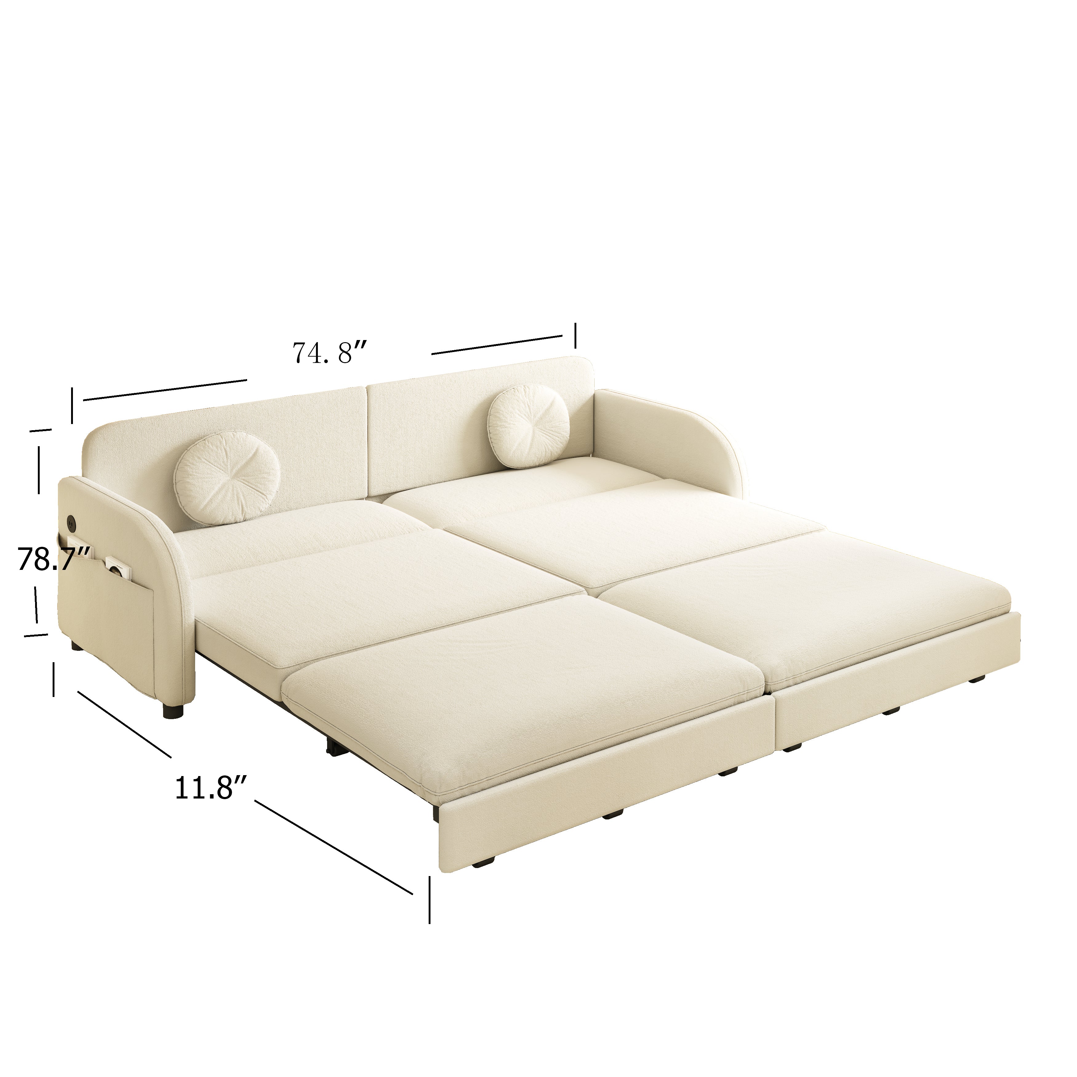 Layton 81" Upholstered Pull-Out Sleeper Sofa with Side Pocket and USB Port
