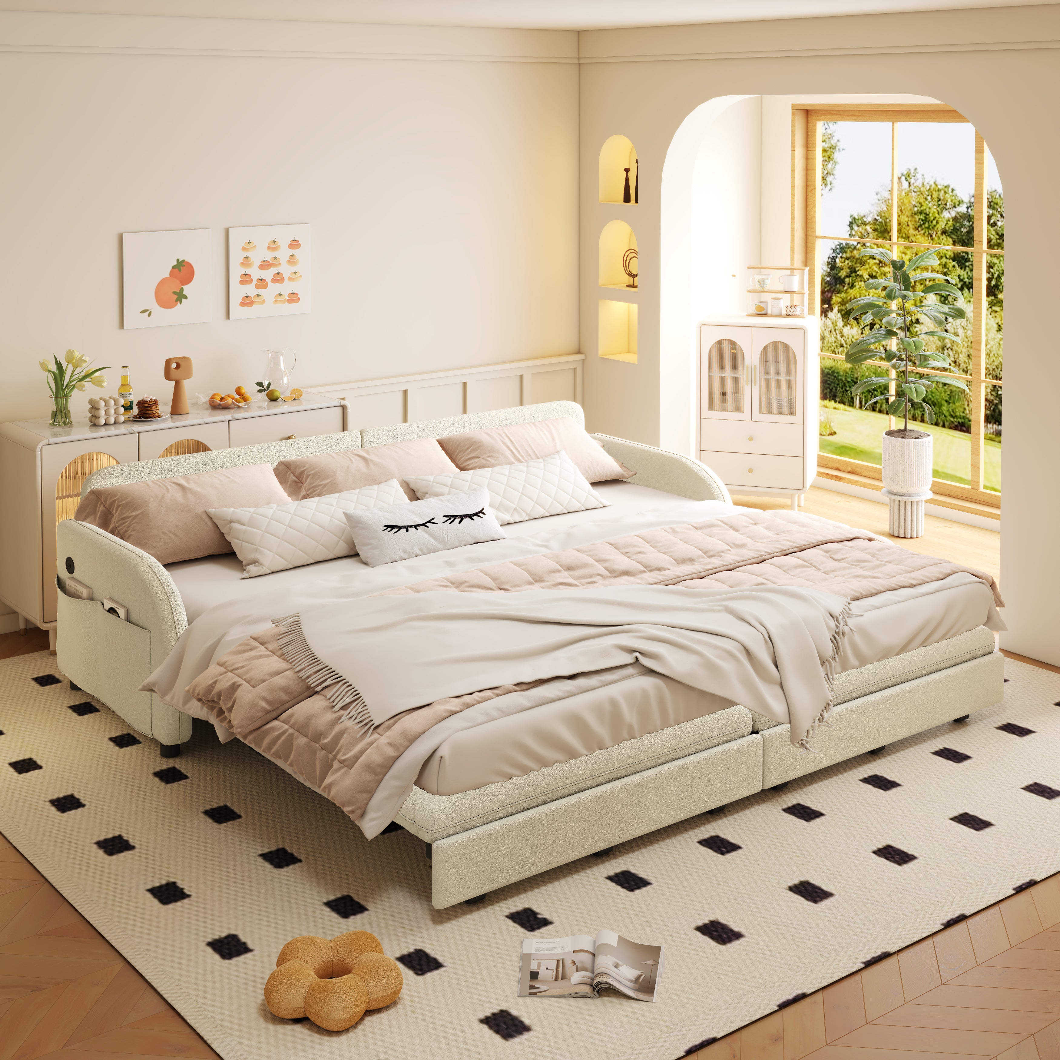 Layton 81" Upholstered Pull-Out Sleeper Sofa with Side Pocket and USB Port