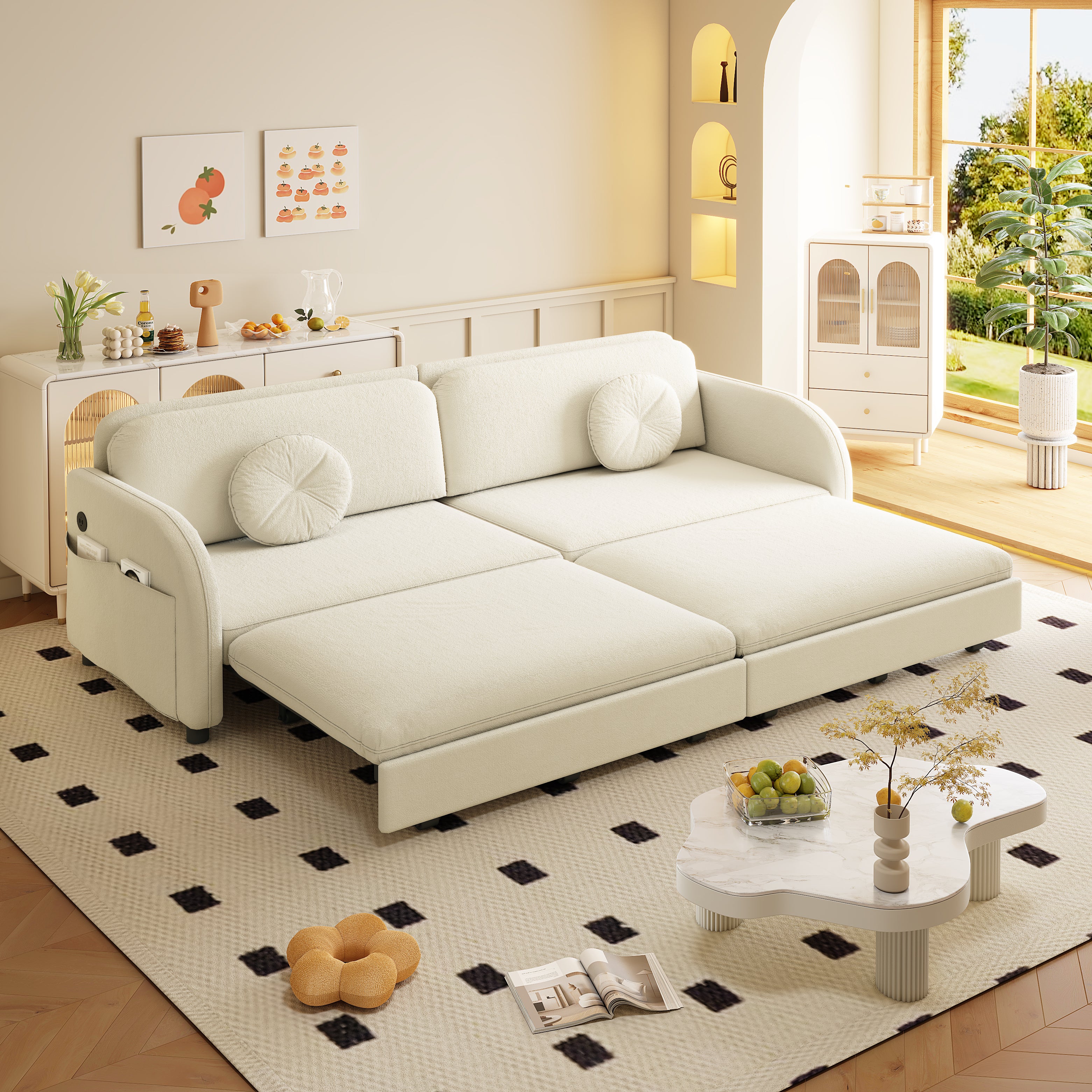 Layton 81" Upholstered Pull-Out Sleeper Sofa with Side Pocket and USB Port