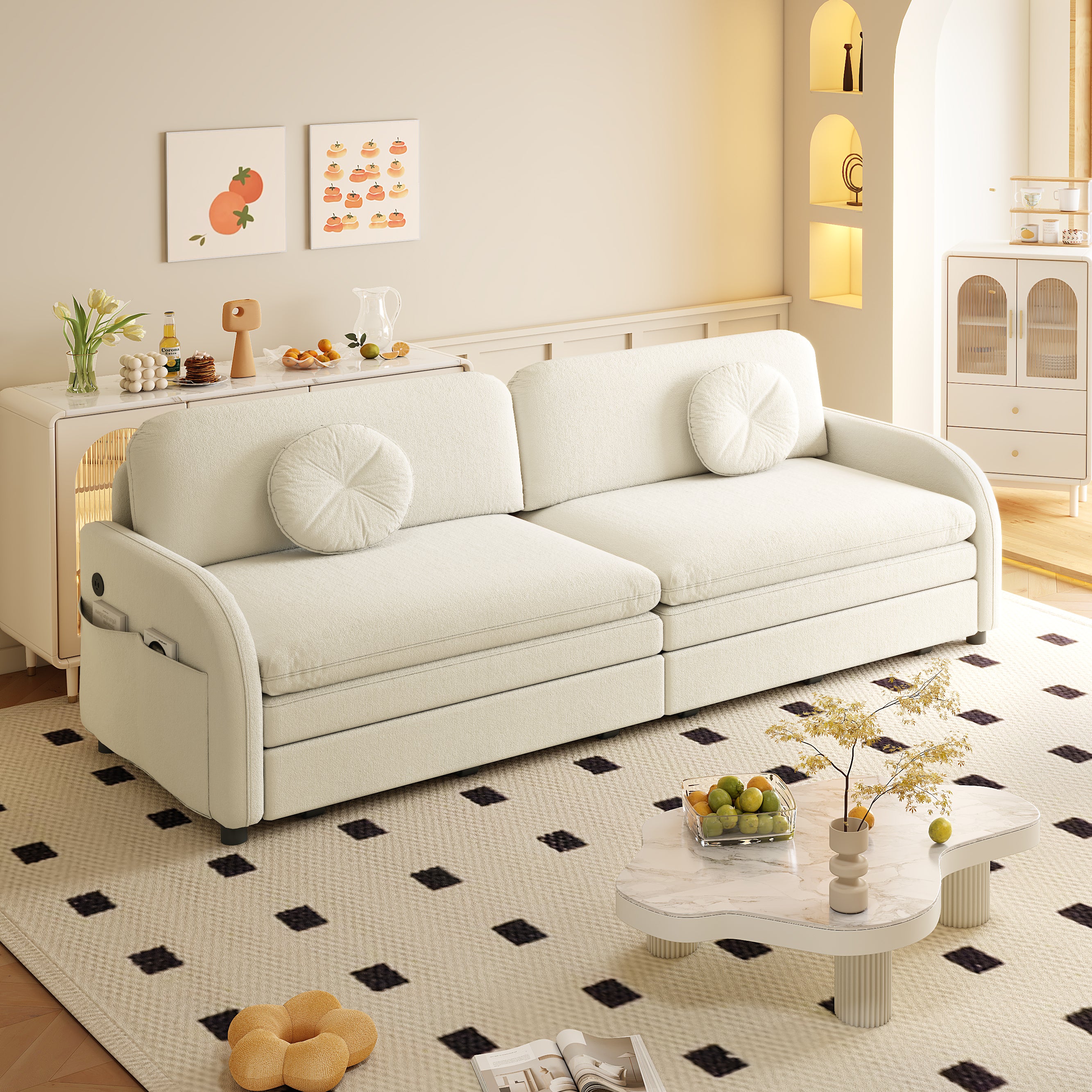 Layton 81" Upholstered Pull-Out Sleeper Sofa with Side Pocket and USB Port