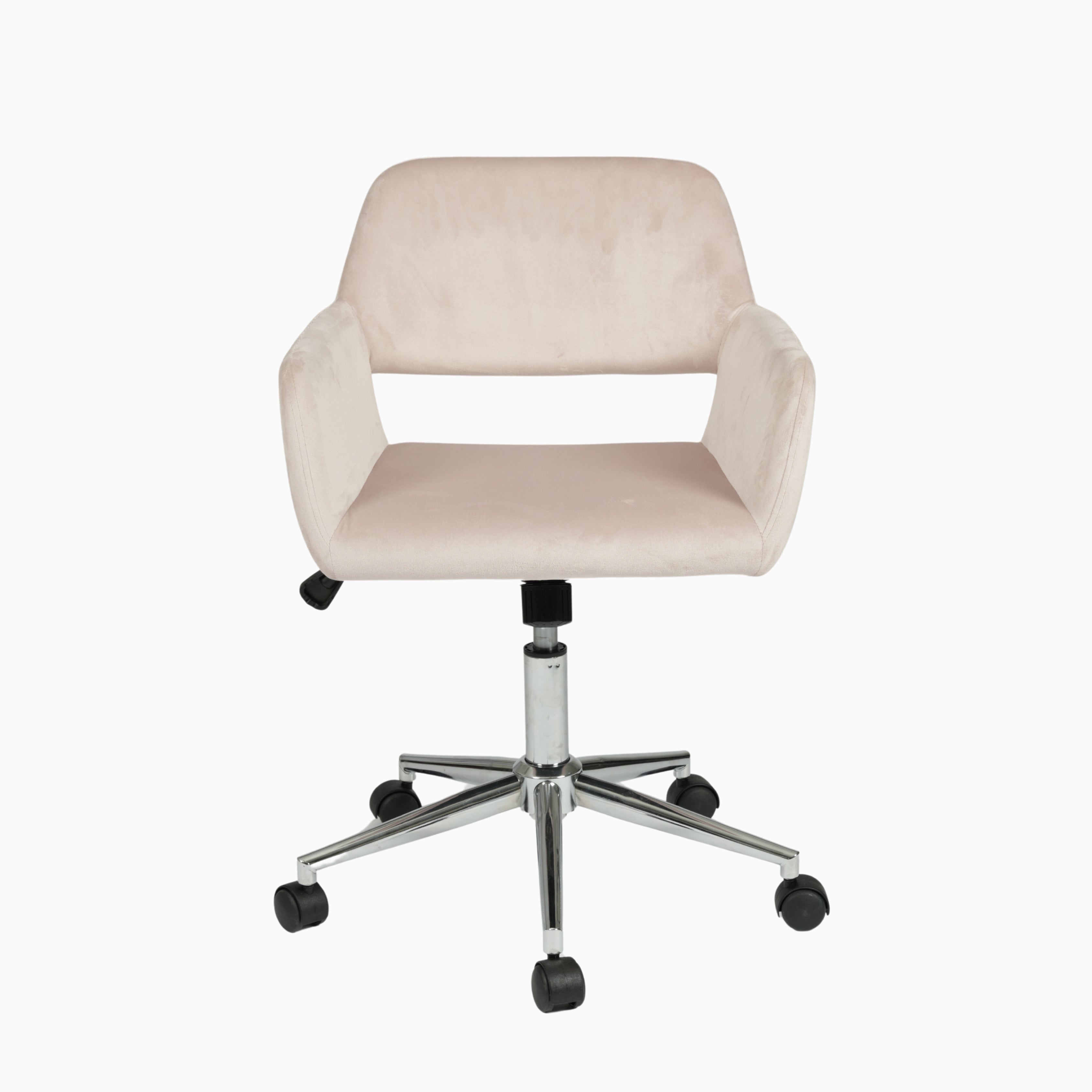 ROSS Velvet Swivel Desk Chair with Arms, Adjustable Height Task Chair on Wheels, Chrome Base, Blush Pink