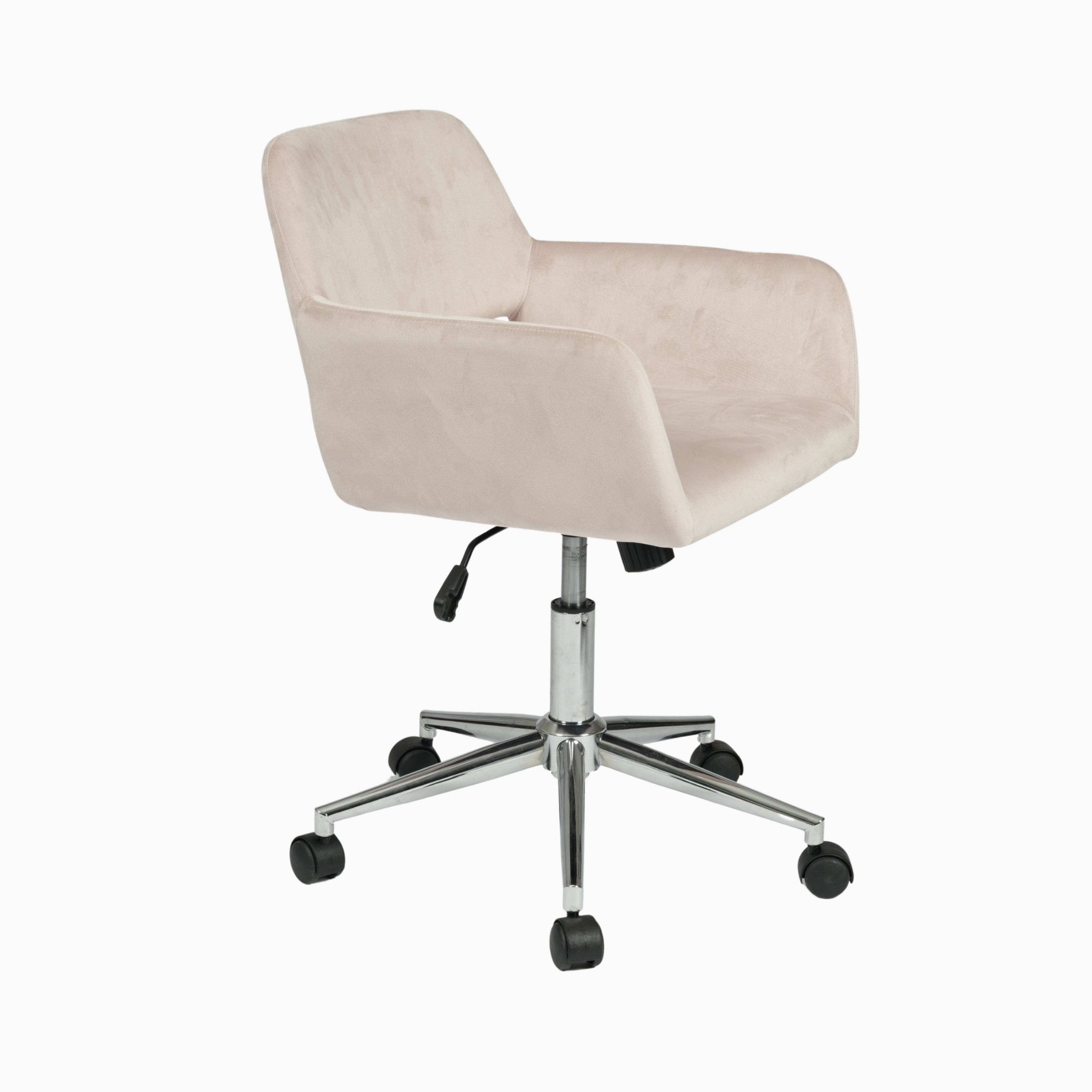 ROSS Velvet Swivel Desk Chair with Arms, Adjustable Height Task Chair on Wheels, Chrome Base, Blush Pink
