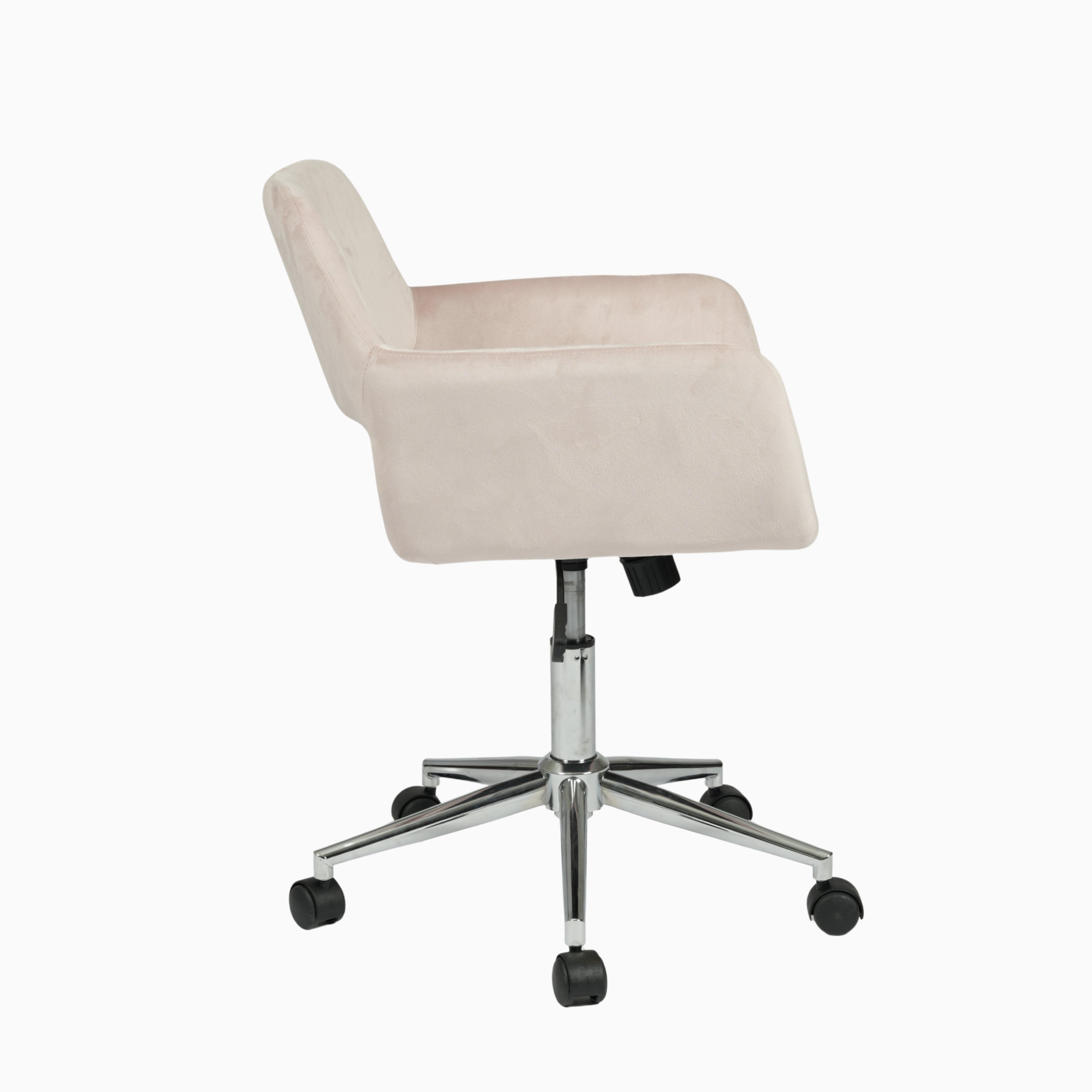 ROSS Velvet Swivel Desk Chair with Arms, Adjustable Height Task Chair on Wheels, Chrome Base, Blush Pink