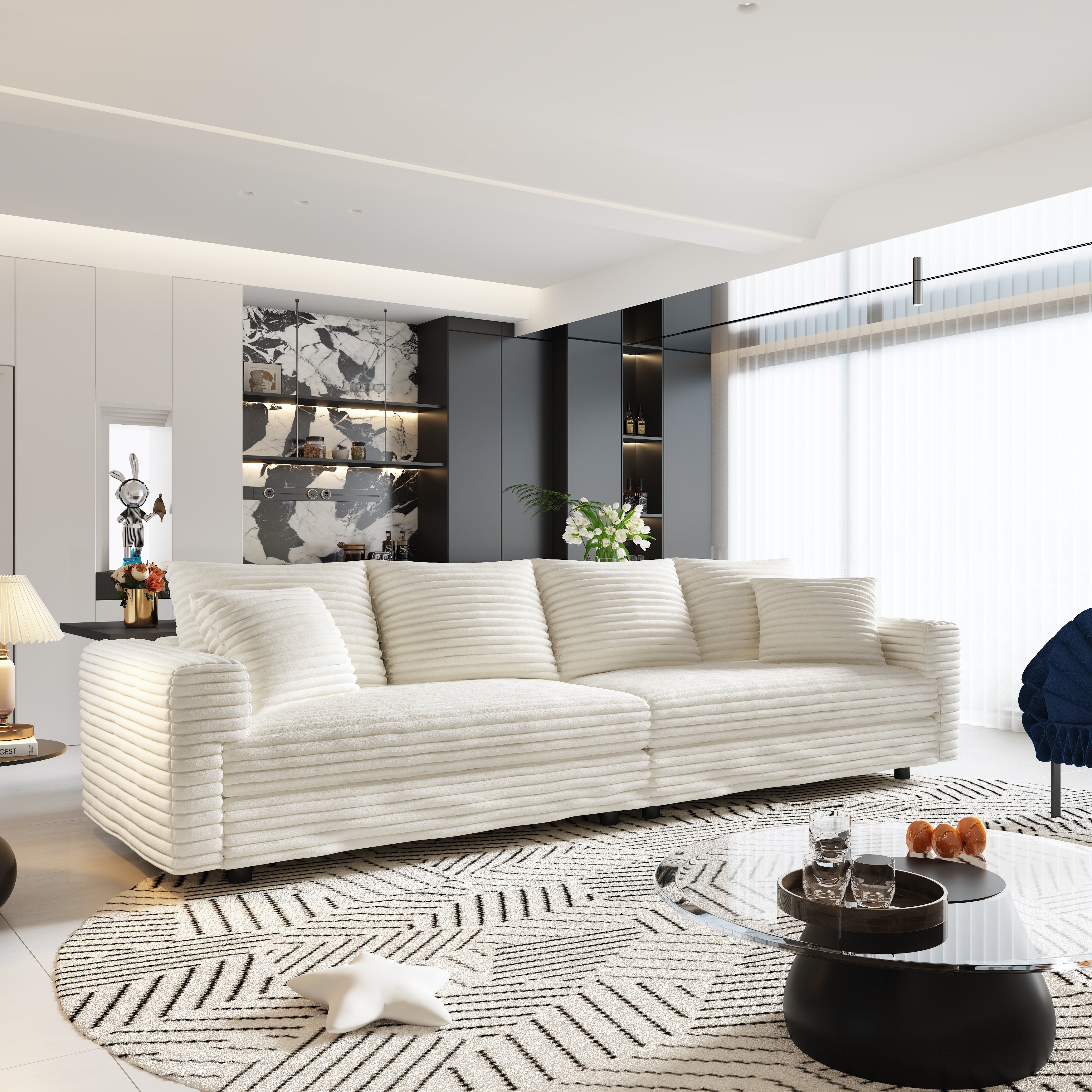 Norwalk 102" Modular Plush Corduroy L-Shaped Sectional Sofa with Movable Ottoman