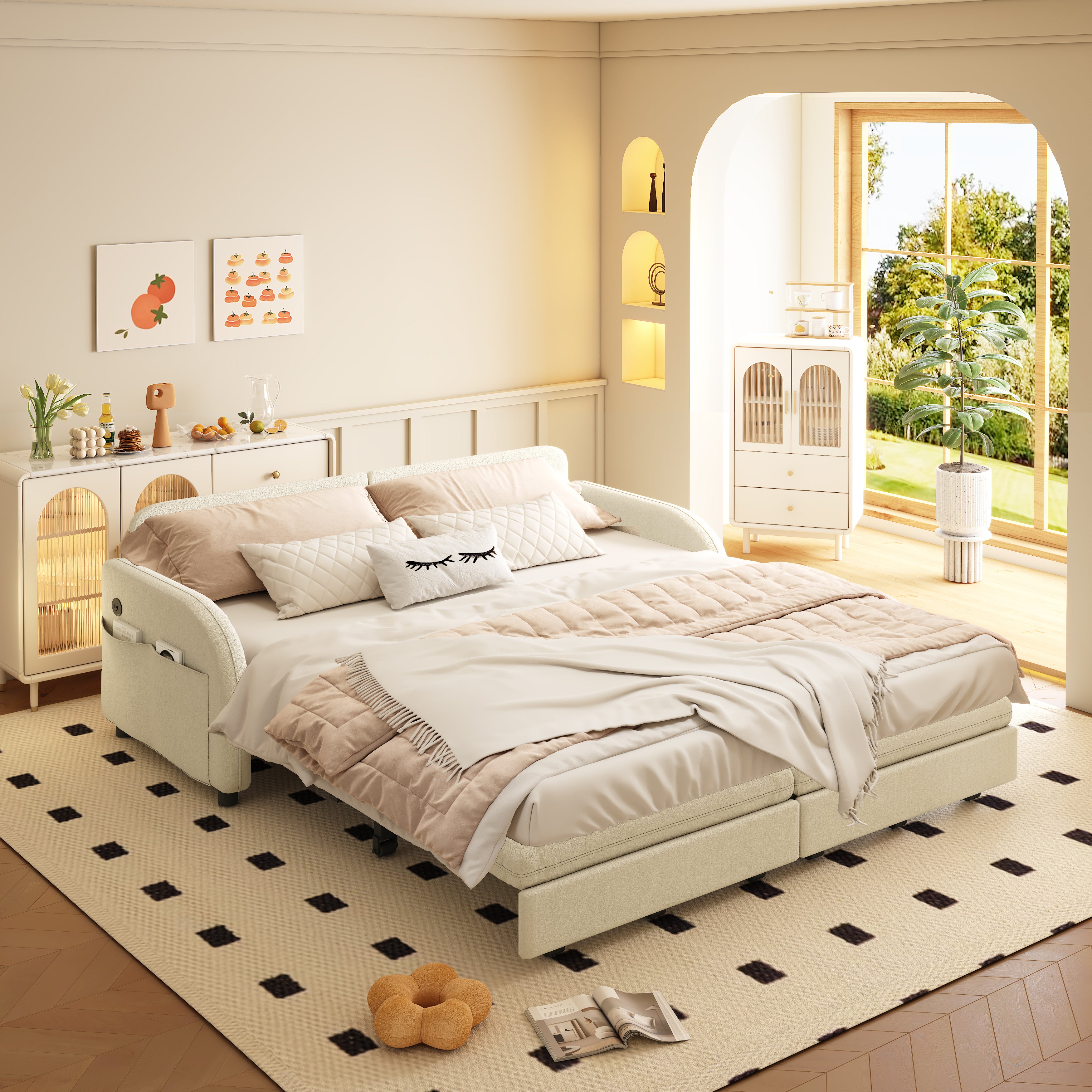 Layton 65" Upholstered Pull-Out Sleeper Sofa with Side Pocket and USB Port